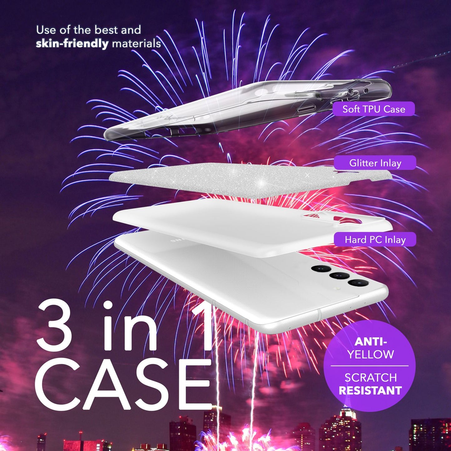 NALIA Hybrid Glitter Case for Samsung Galaxy S24, Shiny Glamour Glitter Protective Case with Reinforced Silicone