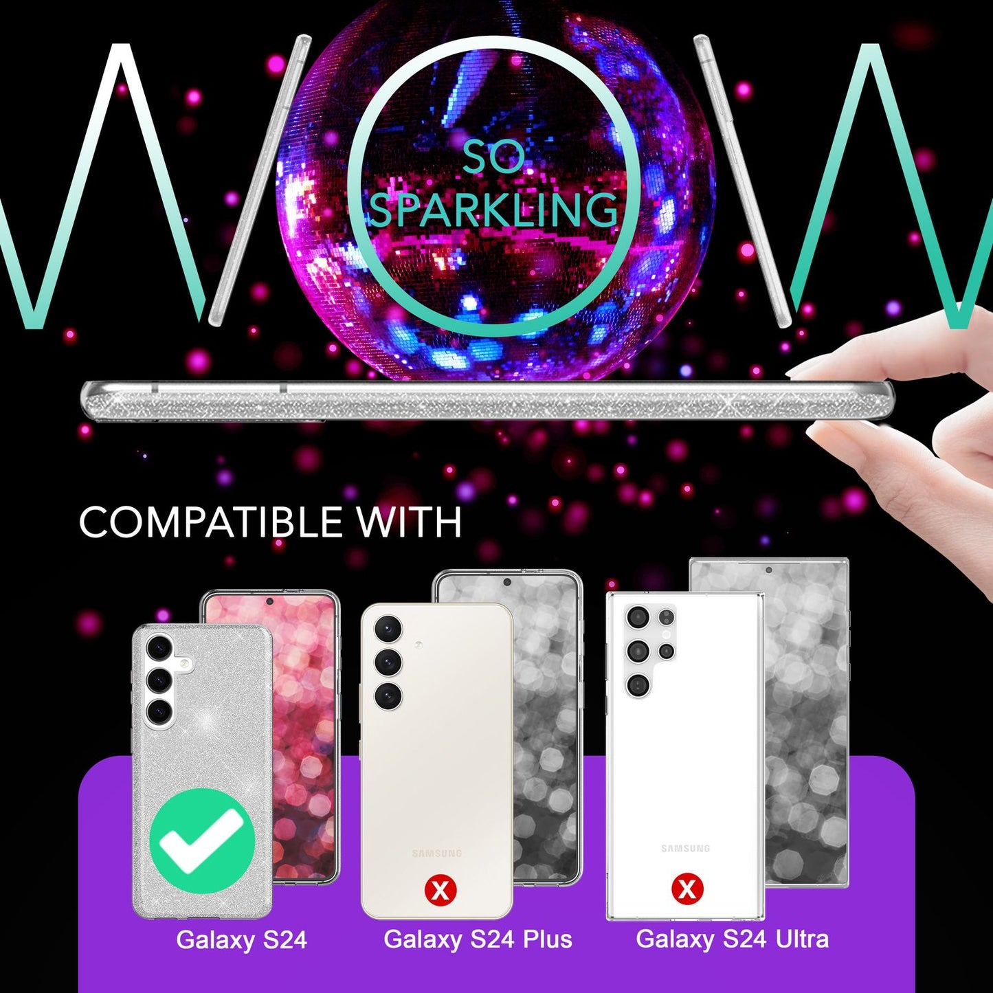 NALIA Hybrid Glitter Case for Samsung Galaxy S24, Shiny Glamour Glitter Protective Case with Reinforced Silicone