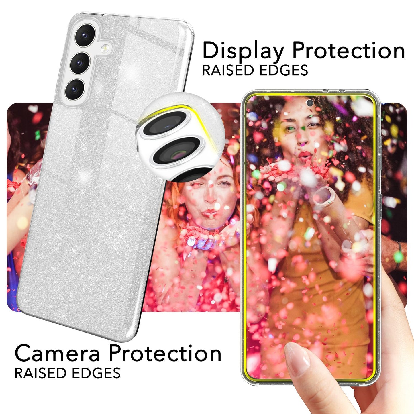 NALIA Hybrid Glitter Case for Samsung Galaxy S24, Shiny Glamour Glitter Protective Case with Reinforced Silicone