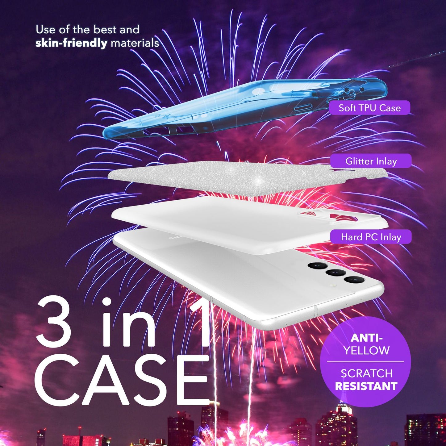 NALIA Hybrid Glitter Case for Samsung Galaxy S24 Plus, Shiny Glitter Protective Case with Reinforced Silicone