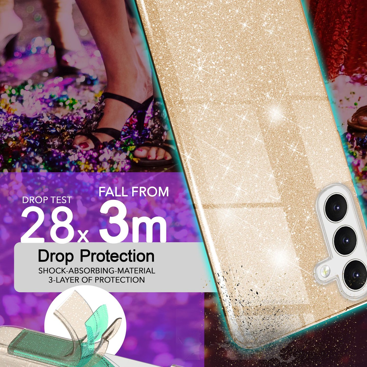 NALIA Hybrid Glitter Case for Samsung Galaxy S24 Plus, Shiny Glitter Protective Case with Reinforced Silicone