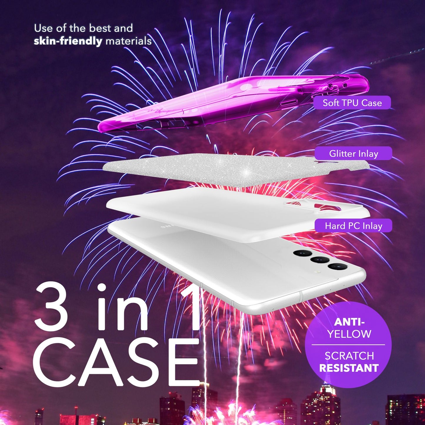 NALIA Hybrid Glitter Case for Samsung Galaxy S24 Plus, Shiny Glitter Protective Case with Reinforced Silicone