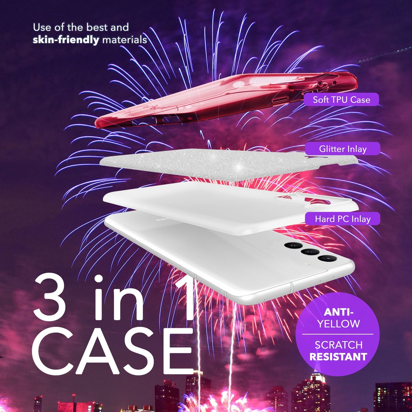 NALIA Hybrid Glitter Case for Samsung Galaxy S24 Plus, Shiny Glitter Protective Case with Reinforced Silicone