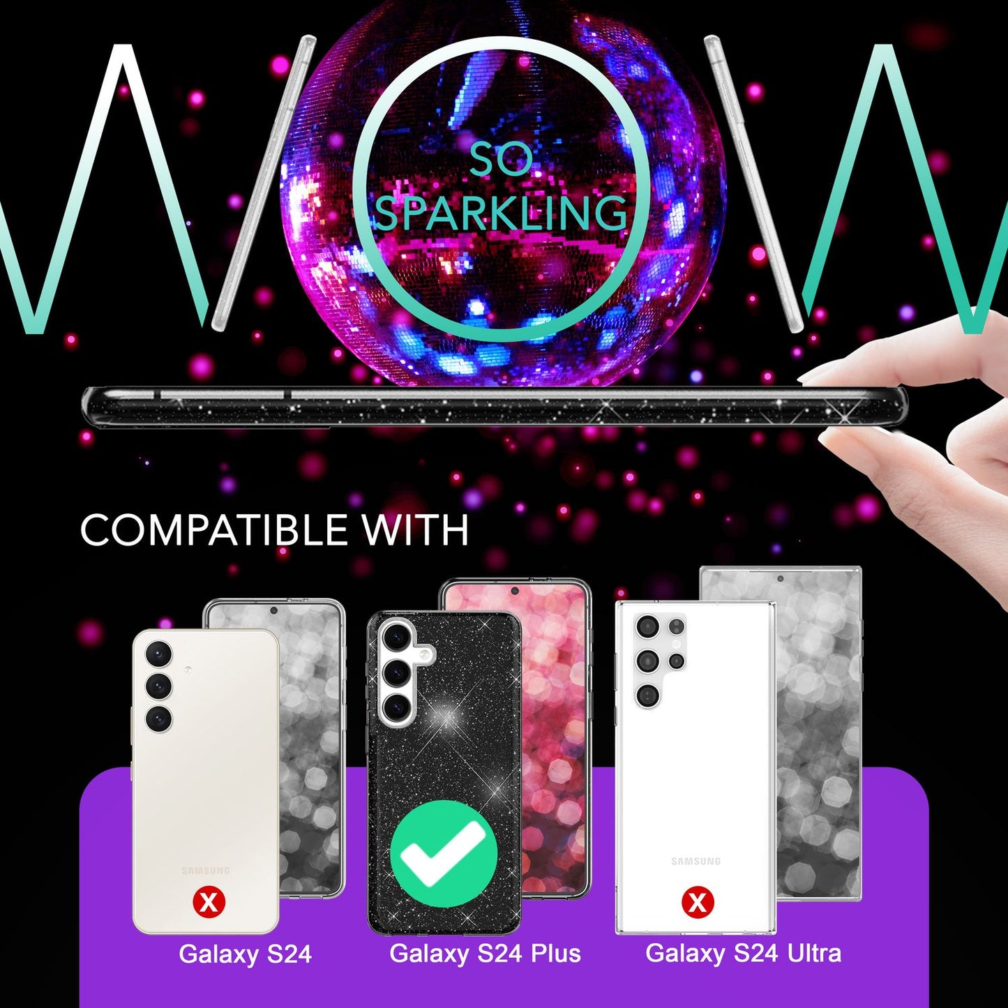 NALIA Hybrid Glitter Case for Samsung Galaxy S24 Plus, Shiny Glitter Protective Case with Reinforced Silicone