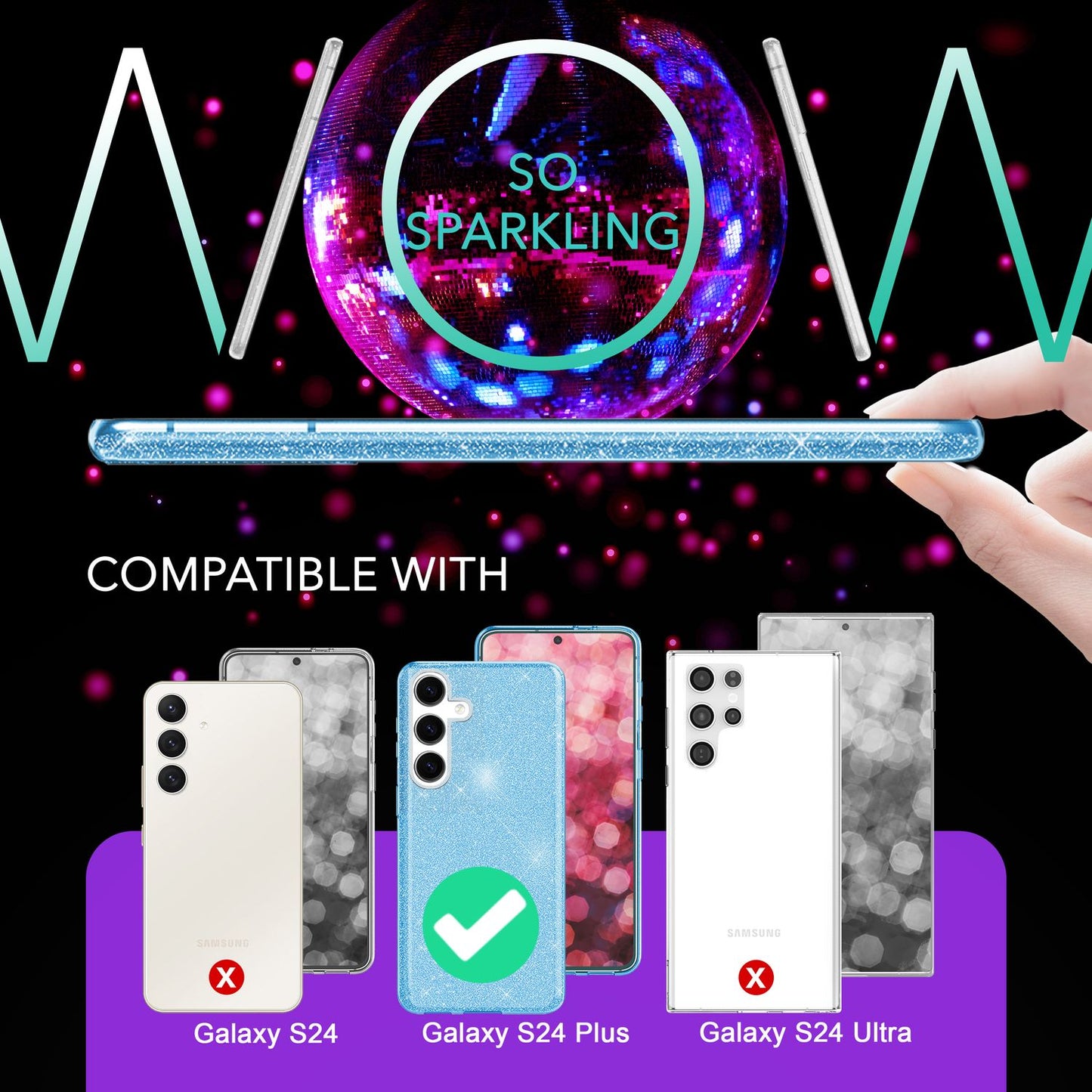 NALIA Hybrid Glitter Case for Samsung Galaxy S24 Plus, Shiny Glitter Protective Case with Reinforced Silicone