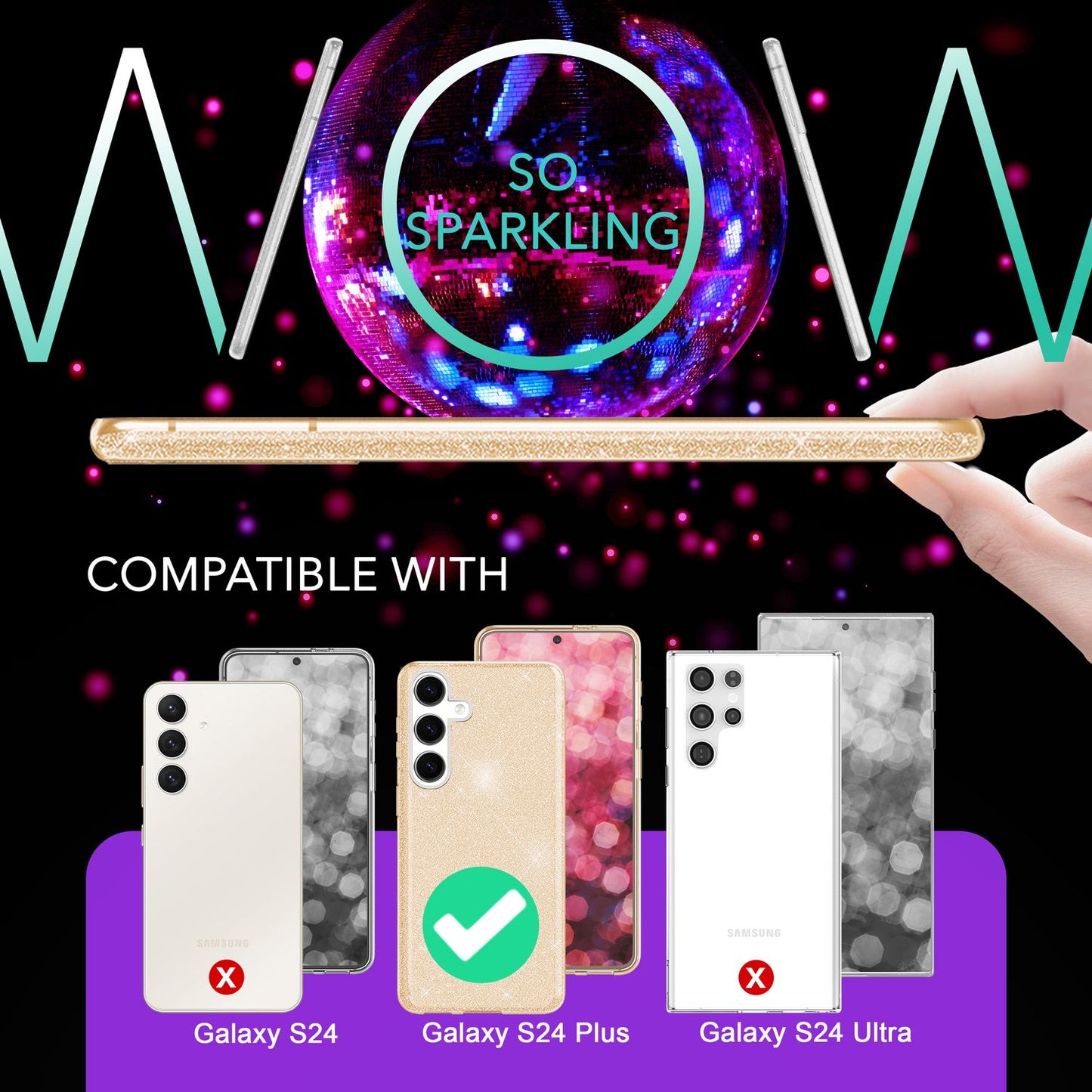 NALIA Hybrid Glitter Case for Samsung Galaxy S24 Plus, Shiny Glitter Protective Case with Reinforced Silicone