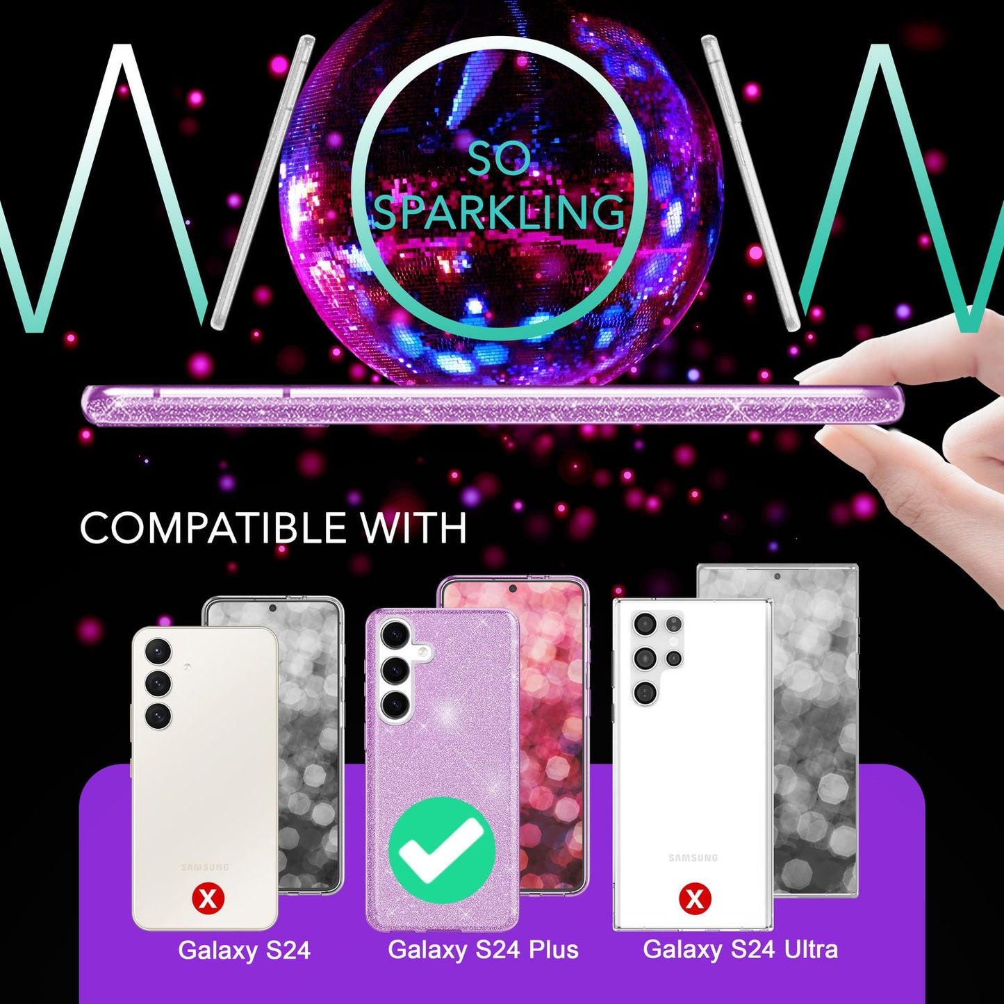 NALIA Hybrid Glitter Case for Samsung Galaxy S24 Plus, Shiny Glitter Protective Case with Reinforced Silicone