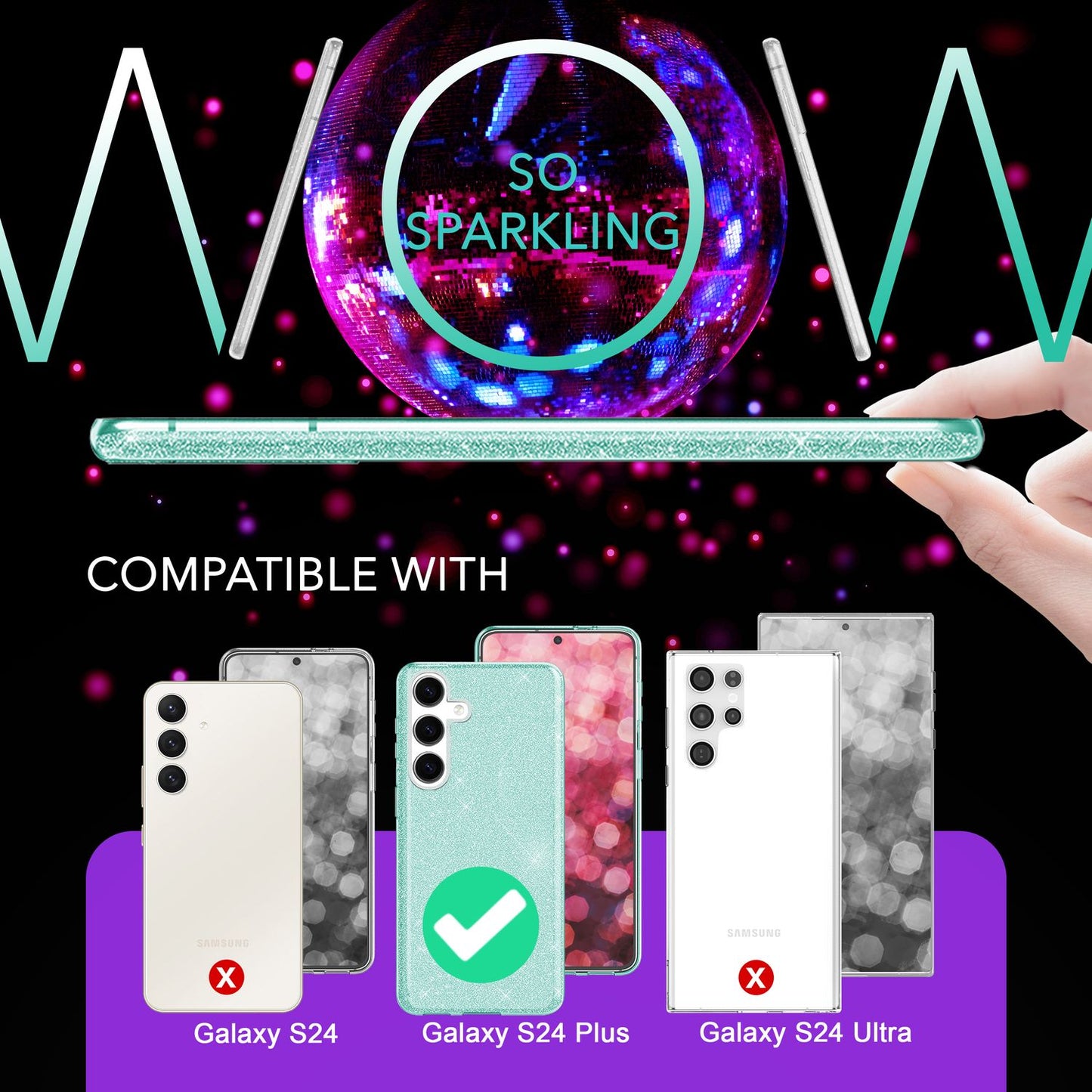 NALIA Hybrid Glitter Case for Samsung Galaxy S24 Plus, Shiny Glitter Protective Case with Reinforced Silicone