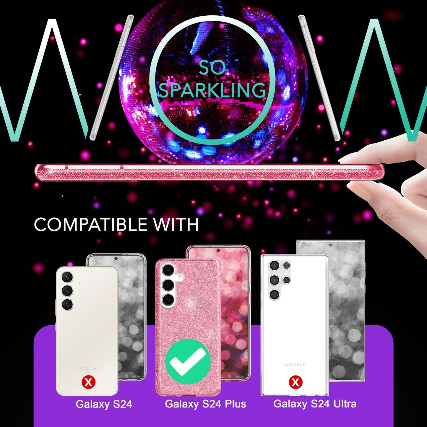 NALIA Hybrid Glitter Case for Samsung Galaxy S24 Plus, Shiny Glitter Protective Case with Reinforced Silicone