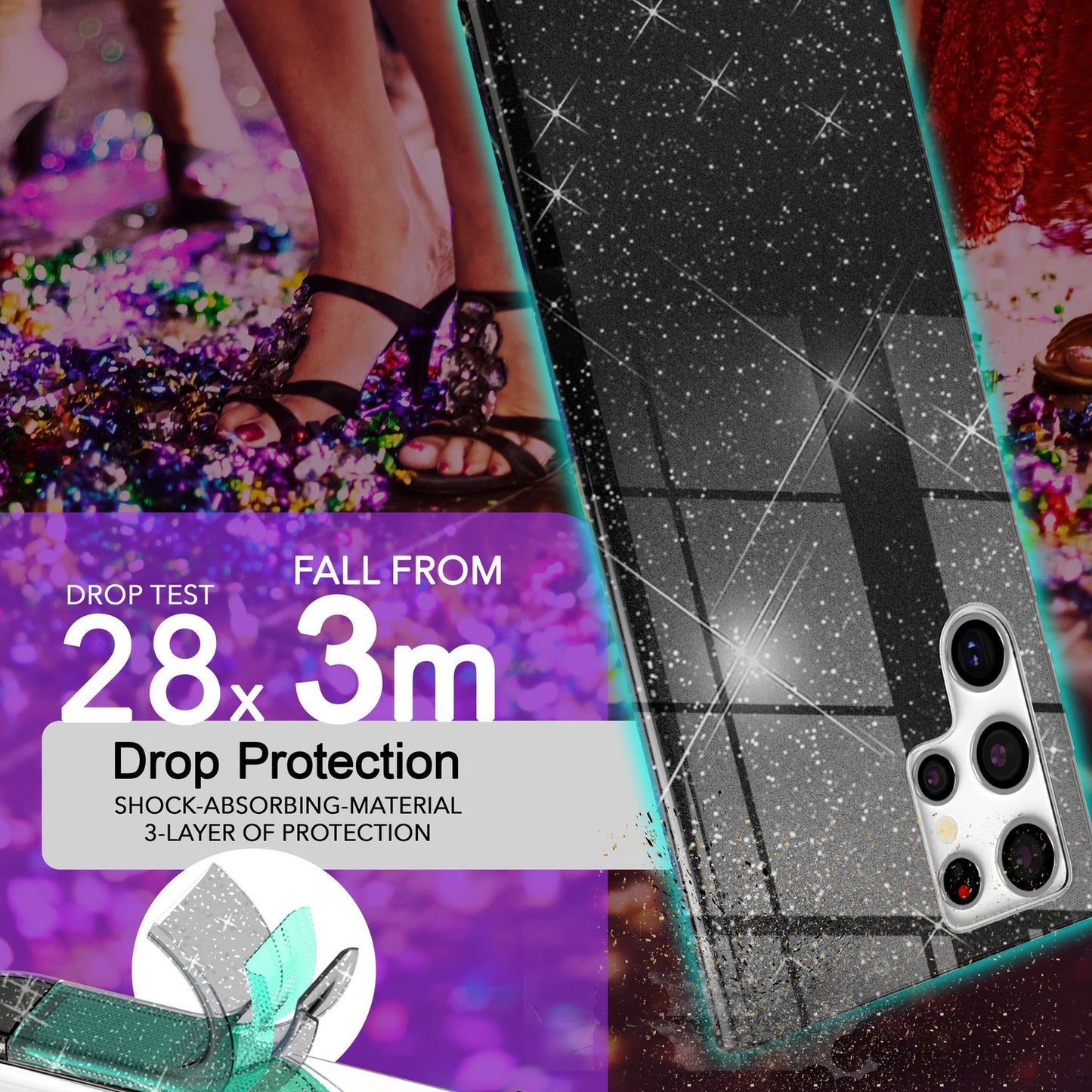 NALIA Hybrid Glitter Case for Samsung Galaxy S24 Ultra, Shiny Glitter Protective Case with Reinforced Silicone