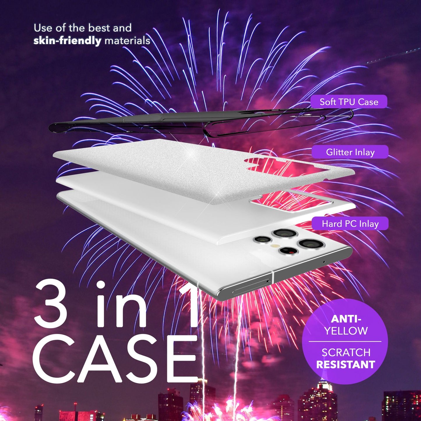 NALIA Hybrid Glitter Case for Samsung Galaxy S24 Ultra, Shiny Glitter Protective Case with Reinforced Silicone