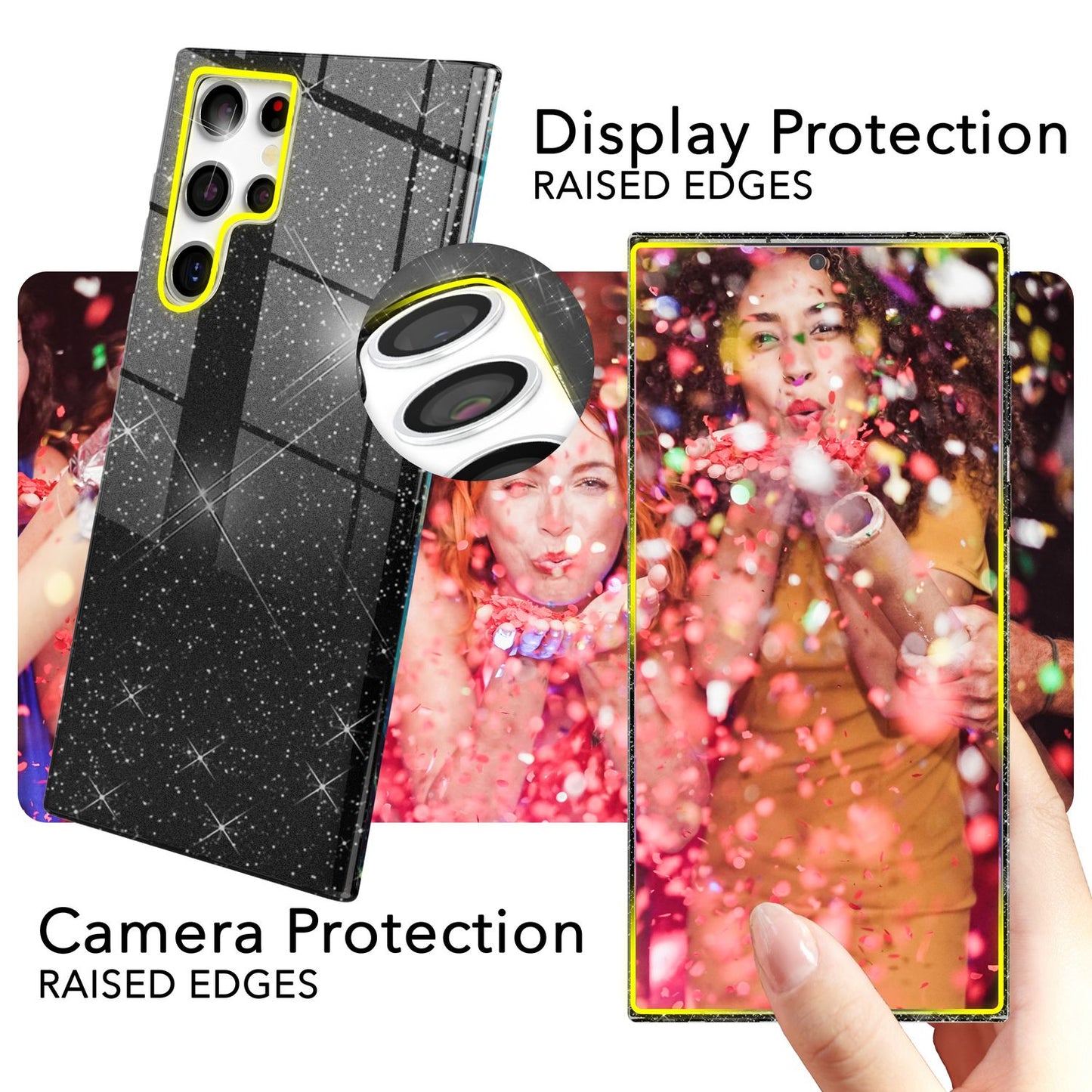 NALIA Hybrid Glitter Case for Samsung Galaxy S24 Ultra, Shiny Glitter Protective Case with Reinforced Silicone