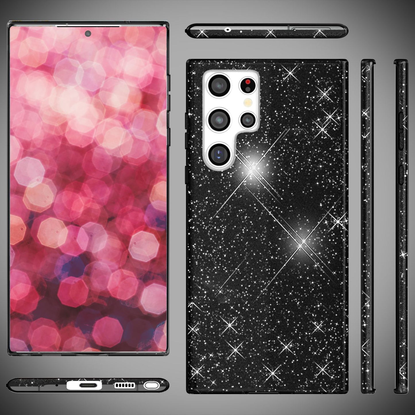 NALIA Hybrid Glitter Case for Samsung Galaxy S24 Ultra, Shiny Glitter Protective Case with Reinforced Silicone