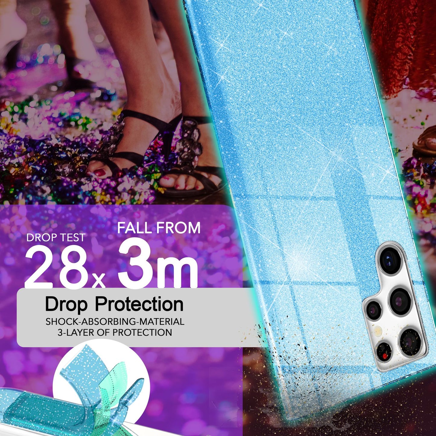 NALIA Hybrid Glitter Case for Samsung Galaxy S24 Ultra, Shiny Glitter Protective Case with Reinforced Silicone