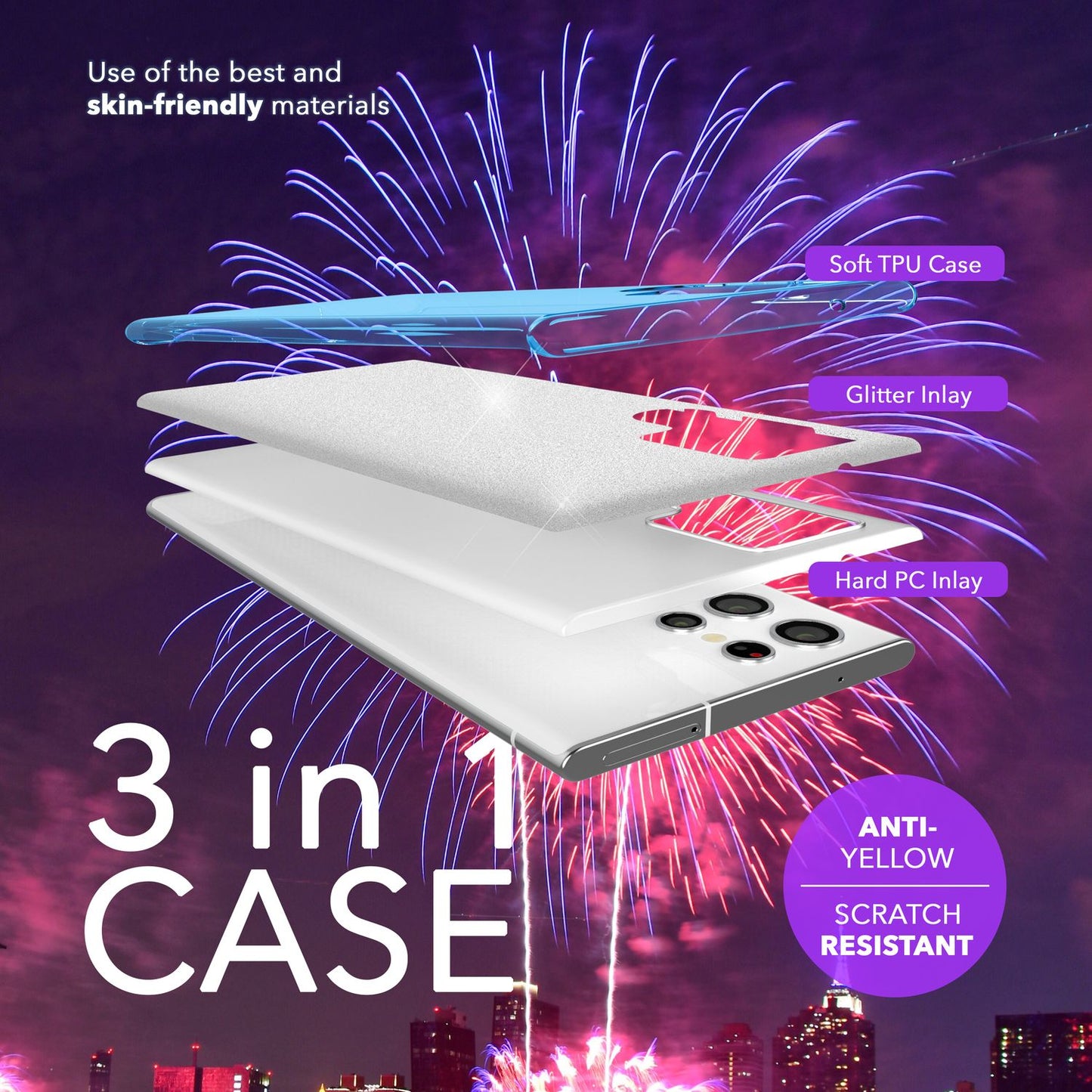 NALIA Hybrid Glitter Case for Samsung Galaxy S24 Ultra, Shiny Glitter Protective Case with Reinforced Silicone