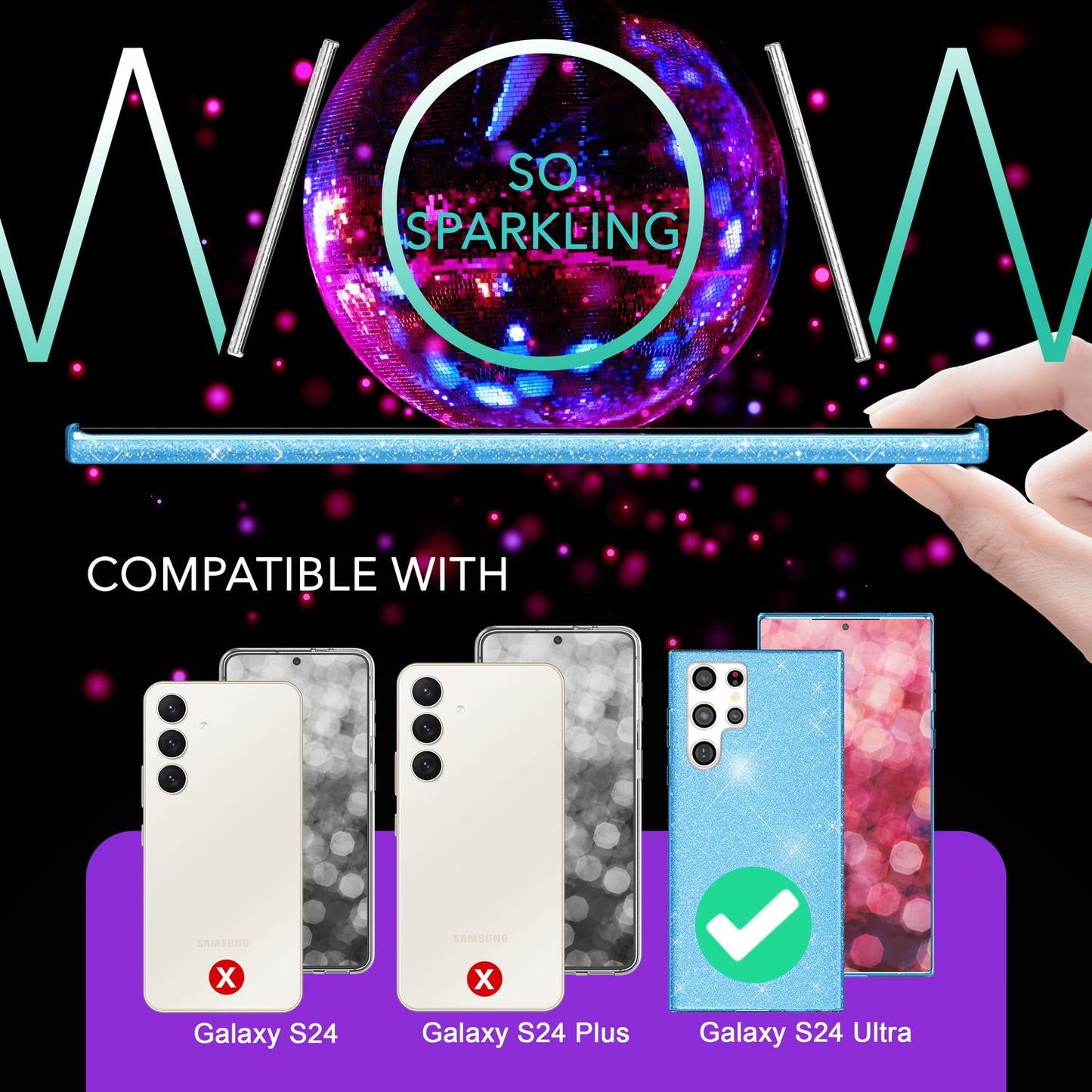 NALIA Hybrid Glitter Case for Samsung Galaxy S24 Ultra, Shiny Glitter Protective Case with Reinforced Silicone