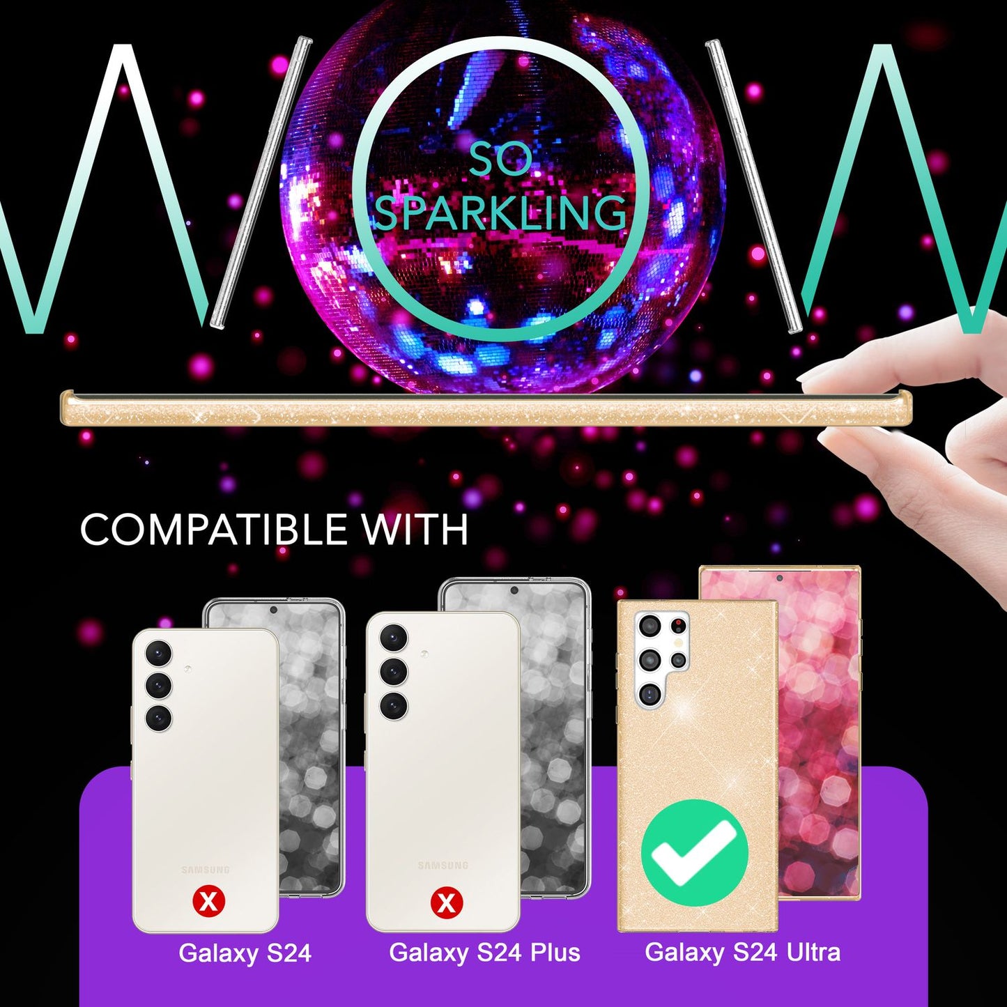 NALIA Hybrid Glitter Case for Samsung Galaxy S24 Ultra, Shiny Glitter Protective Case with Reinforced Silicone