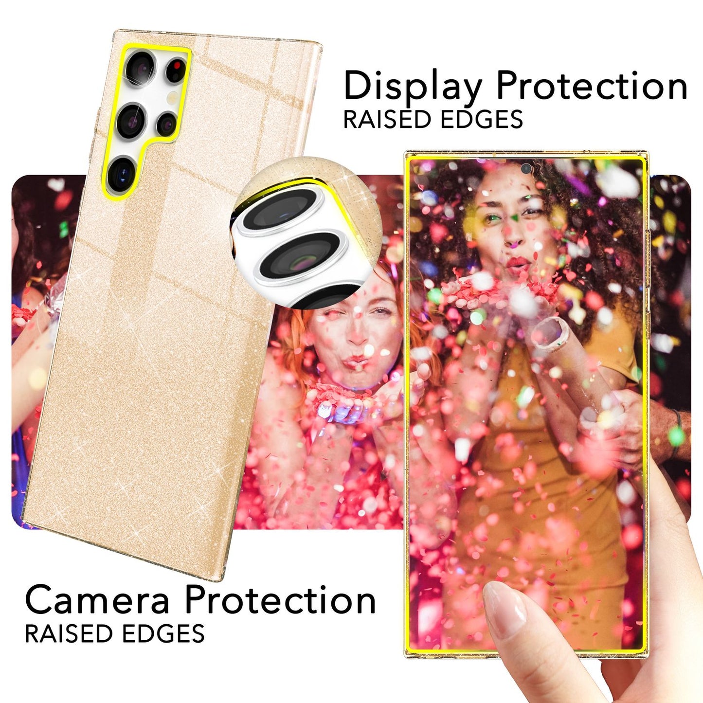 NALIA Hybrid Glitter Case for Samsung Galaxy S24 Ultra, Shiny Glitter Protective Case with Reinforced Silicone