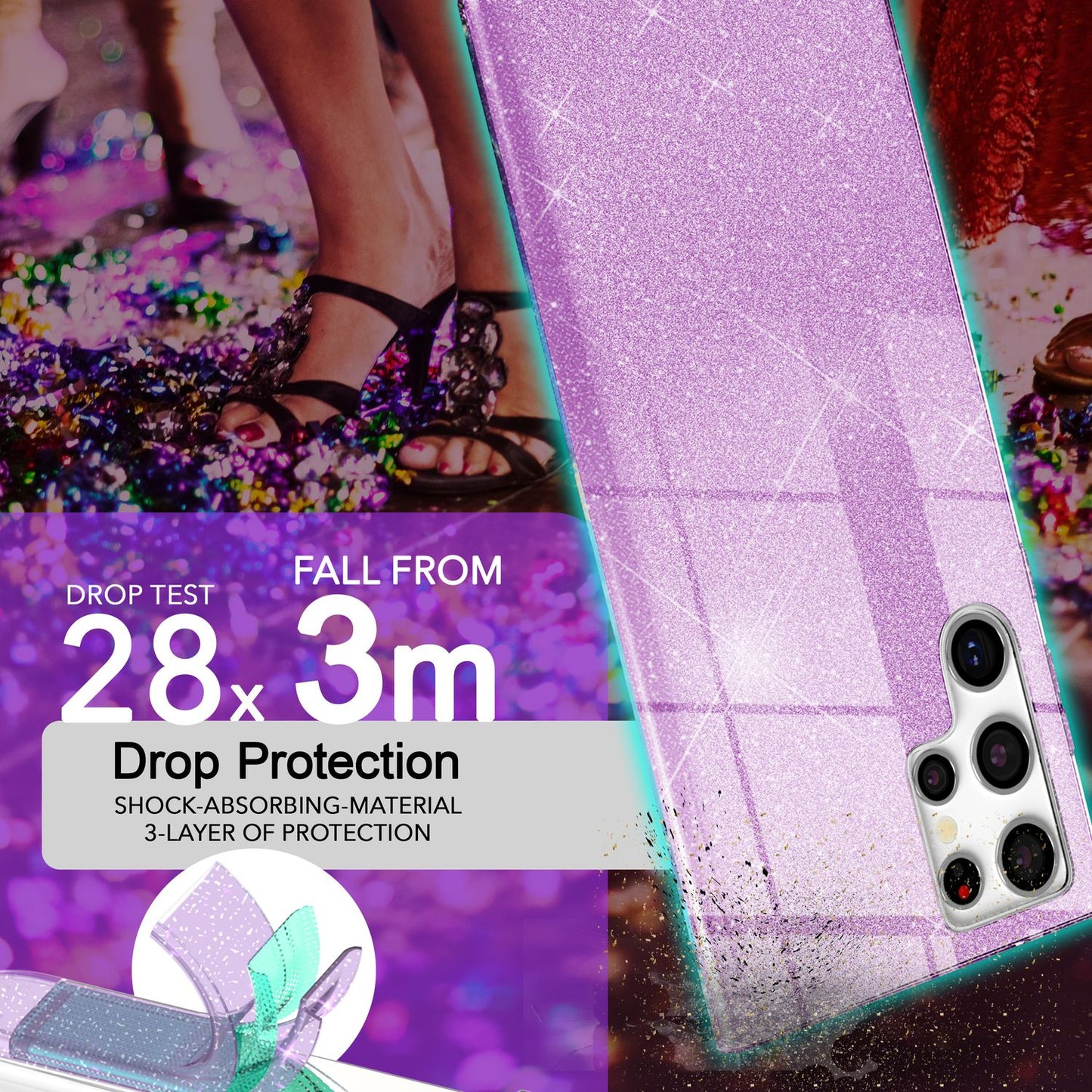 NALIA Hybrid Glitter Case for Samsung Galaxy S24 Ultra, Shiny Glitter Protective Case with Reinforced Silicone