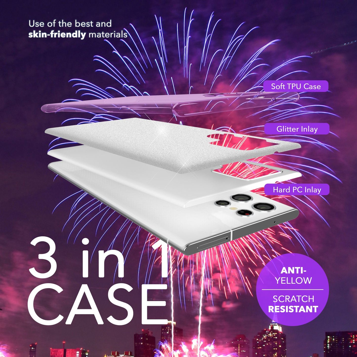 NALIA Hybrid Glitter Case for Samsung Galaxy S24 Ultra, Shiny Glitter Protective Case with Reinforced Silicone