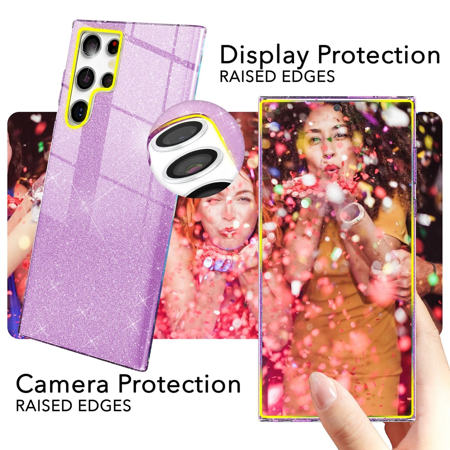 NALIA Hybrid Glitter Case for Samsung Galaxy S24 Ultra, Shiny Glitter Protective Case with Reinforced Silicone