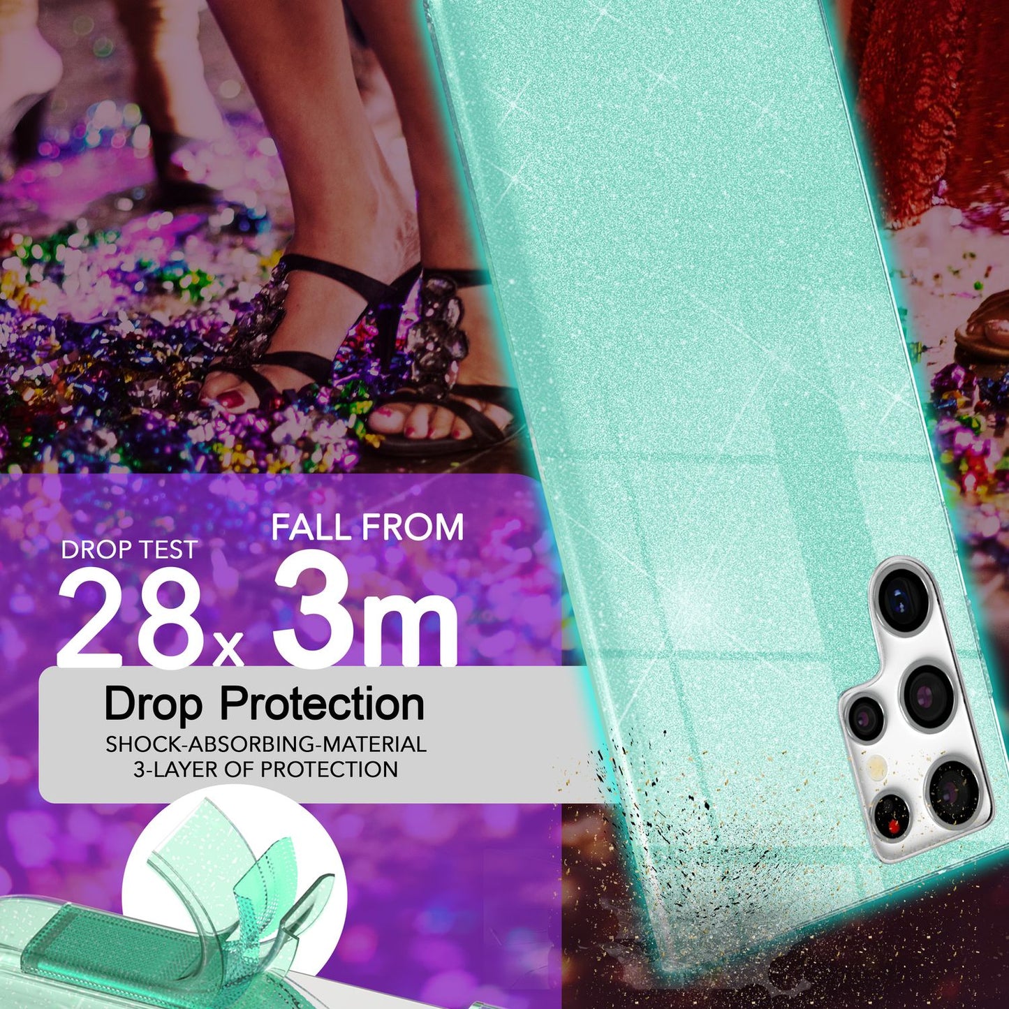 NALIA Hybrid Glitter Case for Samsung Galaxy S24 Ultra, Shiny Glitter Protective Case with Reinforced Silicone