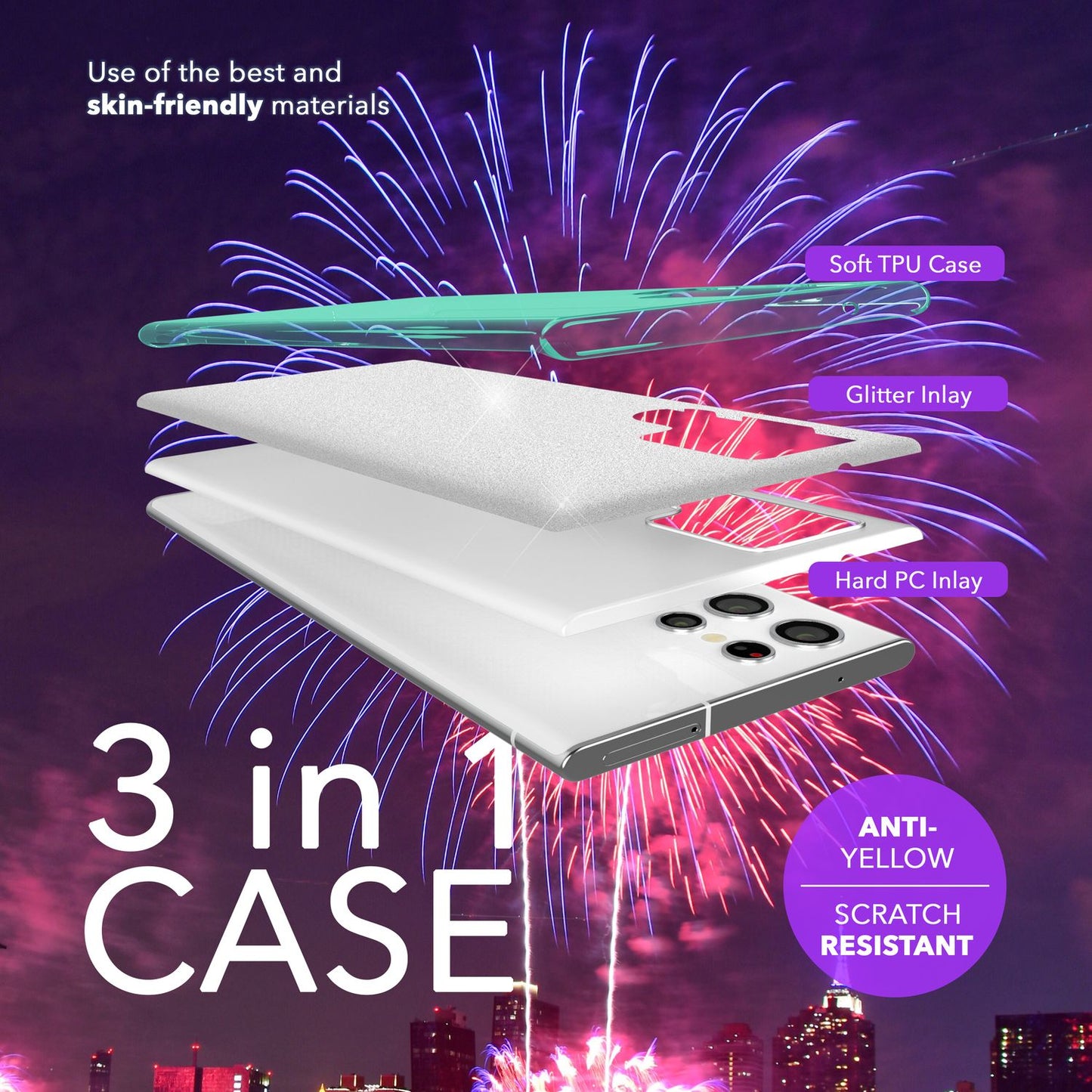 NALIA Hybrid Glitter Case for Samsung Galaxy S24 Ultra, Shiny Glitter Protective Case with Reinforced Silicone