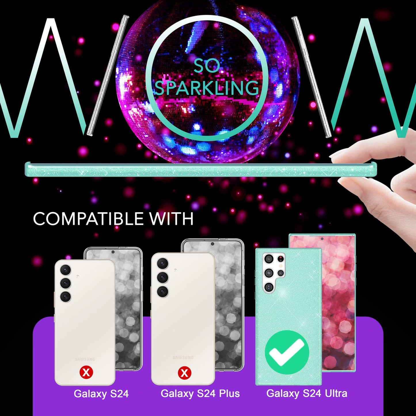 NALIA Hybrid Glitter Case for Samsung Galaxy S24 Ultra, Shiny Glitter Protective Case with Reinforced Silicone