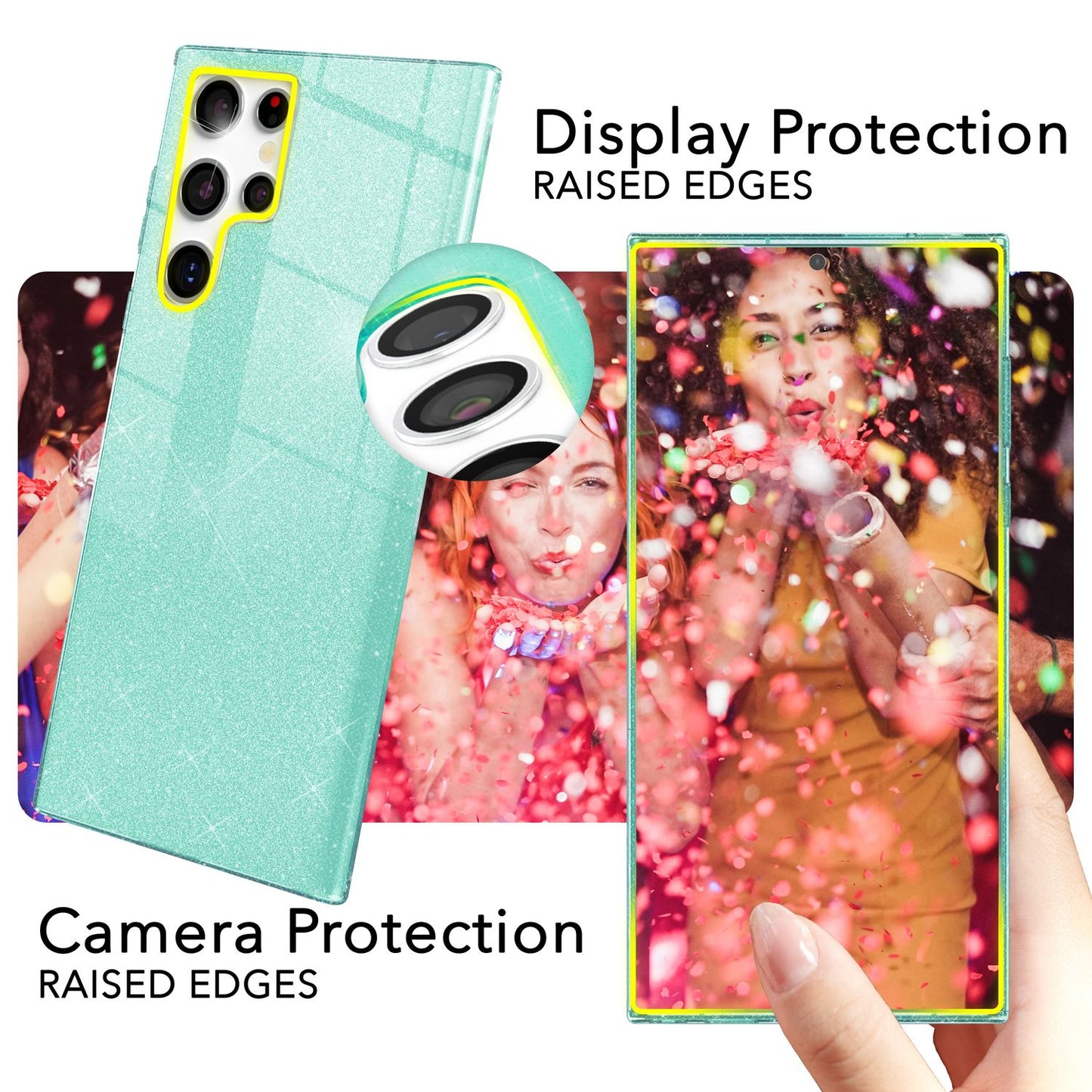 NALIA Hybrid Glitter Case for Samsung Galaxy S24 Ultra, Shiny Glitter Protective Case with Reinforced Silicone