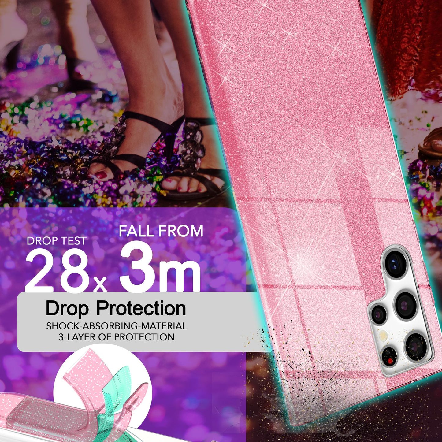 NALIA Hybrid Glitter Case for Samsung Galaxy S24 Ultra, Shiny Glitter Protective Case with Reinforced Silicone