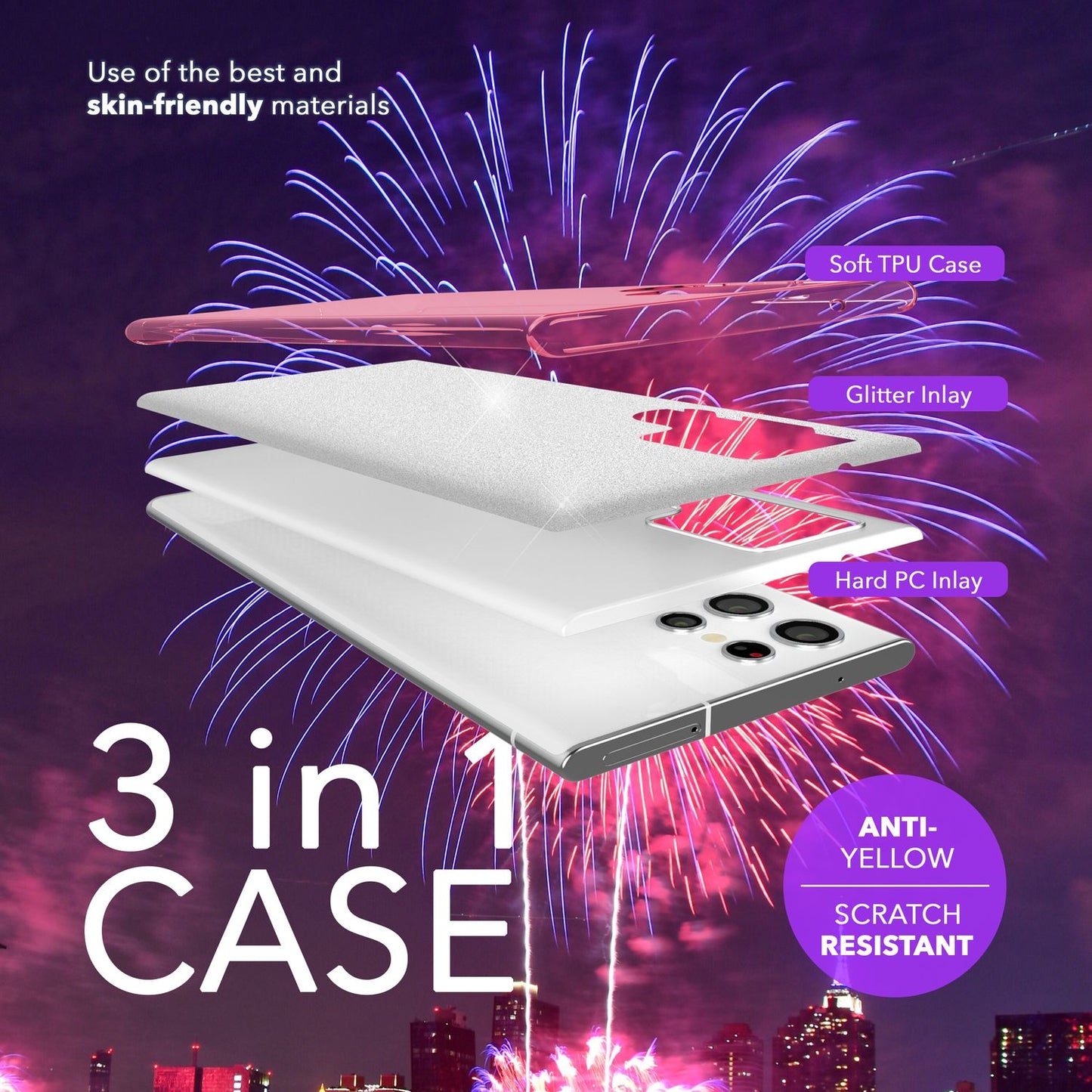 NALIA Hybrid Glitter Case for Samsung Galaxy S24 Ultra, Shiny Glitter Protective Case with Reinforced Silicone