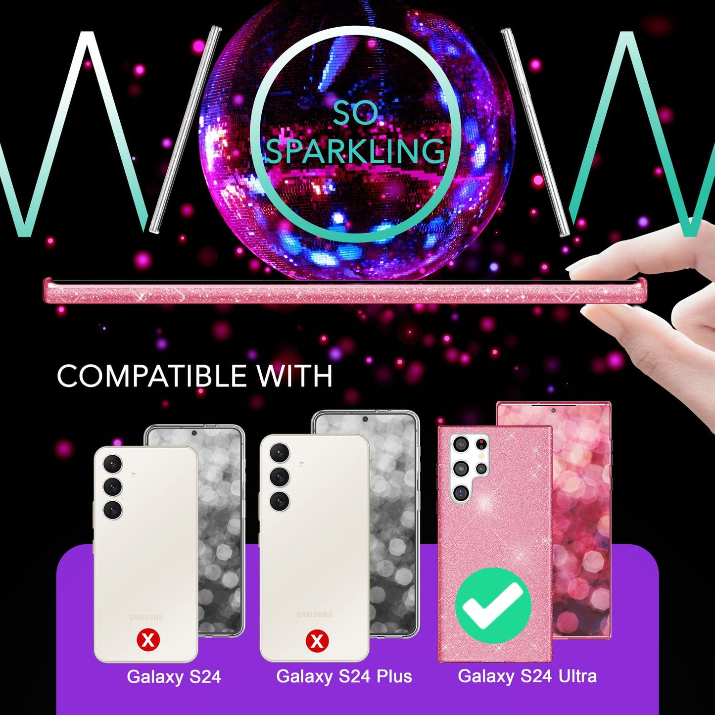 NALIA Hybrid Glitter Case for Samsung Galaxy S24 Ultra, Shiny Glitter Protective Case with Reinforced Silicone