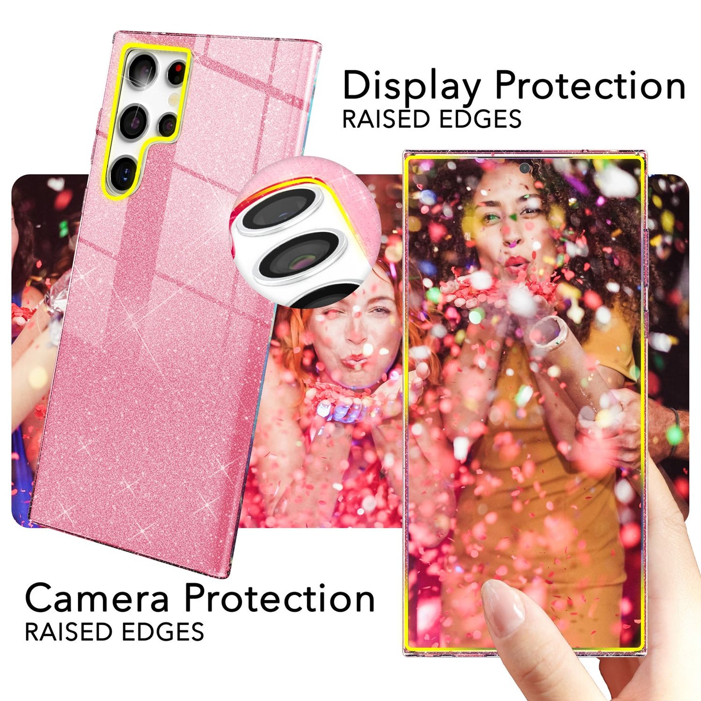 NALIA Hybrid Glitter Case for Samsung Galaxy S24 Ultra, Shiny Glitter Protective Case with Reinforced Silicone