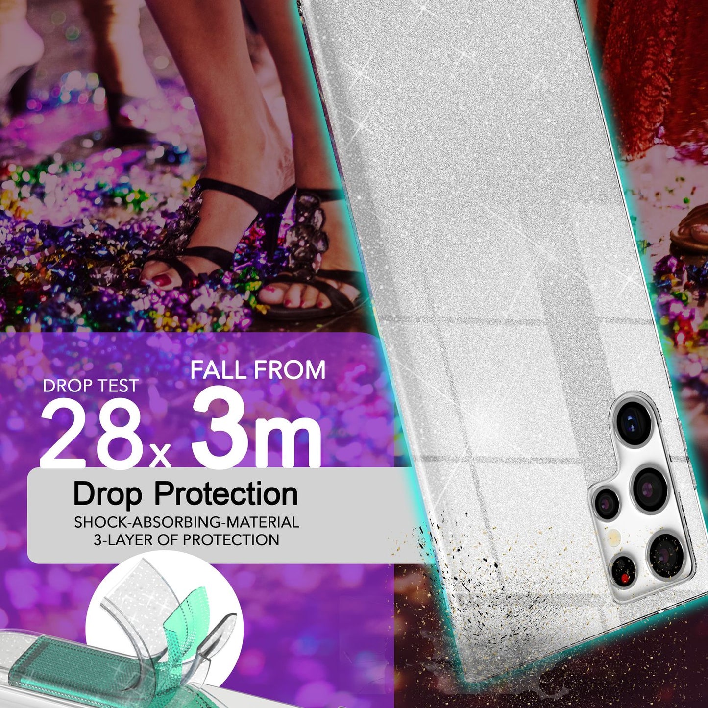 NALIA Hybrid Glitter Case for Samsung Galaxy S24 Ultra, Shiny Glitter Protective Case with Reinforced Silicone