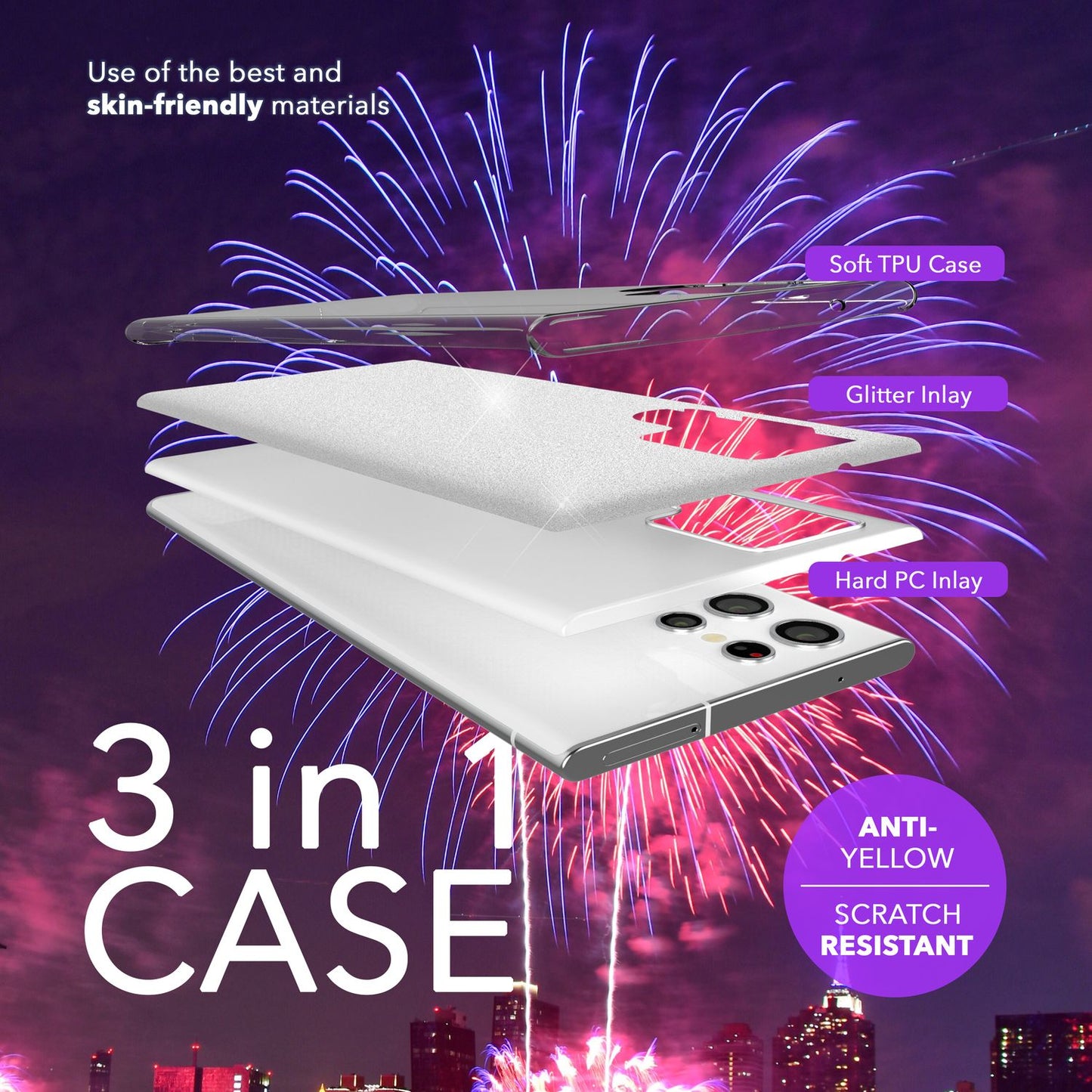 NALIA Hybrid Glitter Case for Samsung Galaxy S24 Ultra, Shiny Glitter Protective Case with Reinforced Silicone