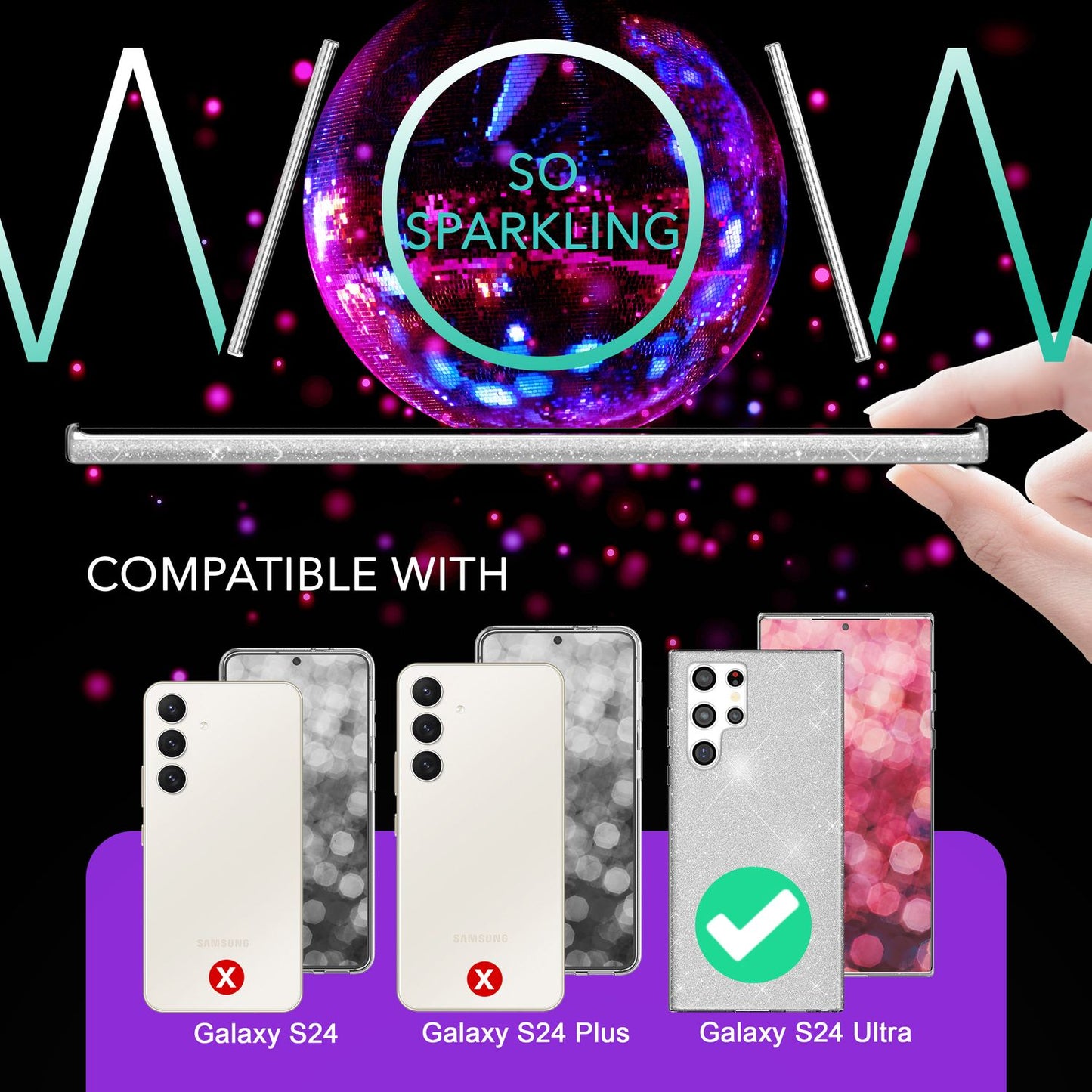 NALIA Hybrid Glitter Case for Samsung Galaxy S24 Ultra, Shiny Glitter Protective Case with Reinforced Silicone