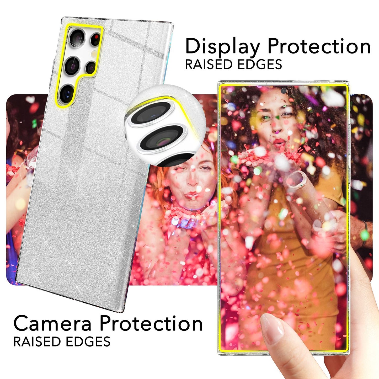 NALIA Hybrid Glitter Case for Samsung Galaxy S24 Ultra, Shiny Glitter Protective Case with Reinforced Silicone