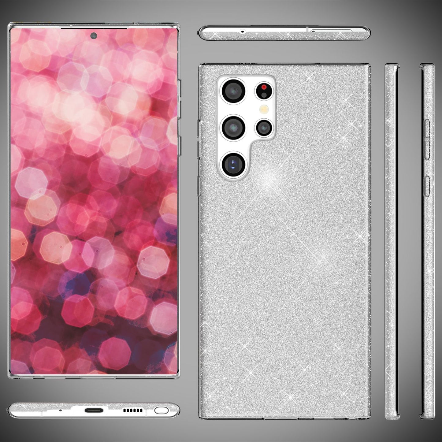 NALIA Hybrid Glitter Case for Samsung Galaxy S24 Ultra, Shiny Glitter Protective Case with Reinforced Silicone