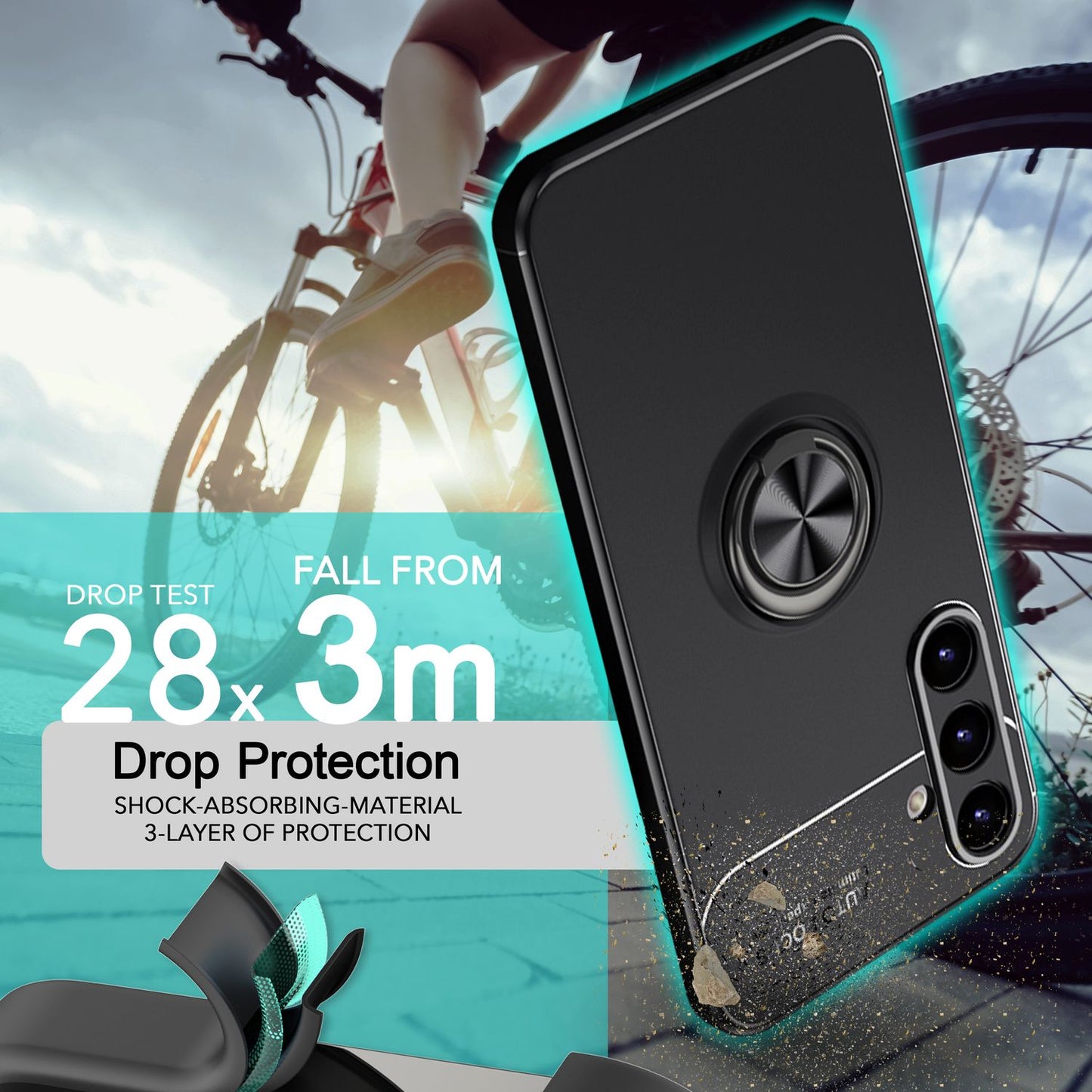 NALIA Matte Black Ring Case for Samsung Galaxy S24, Non-Slip Silicone Protective Case with 360-Degree Rotating Ring