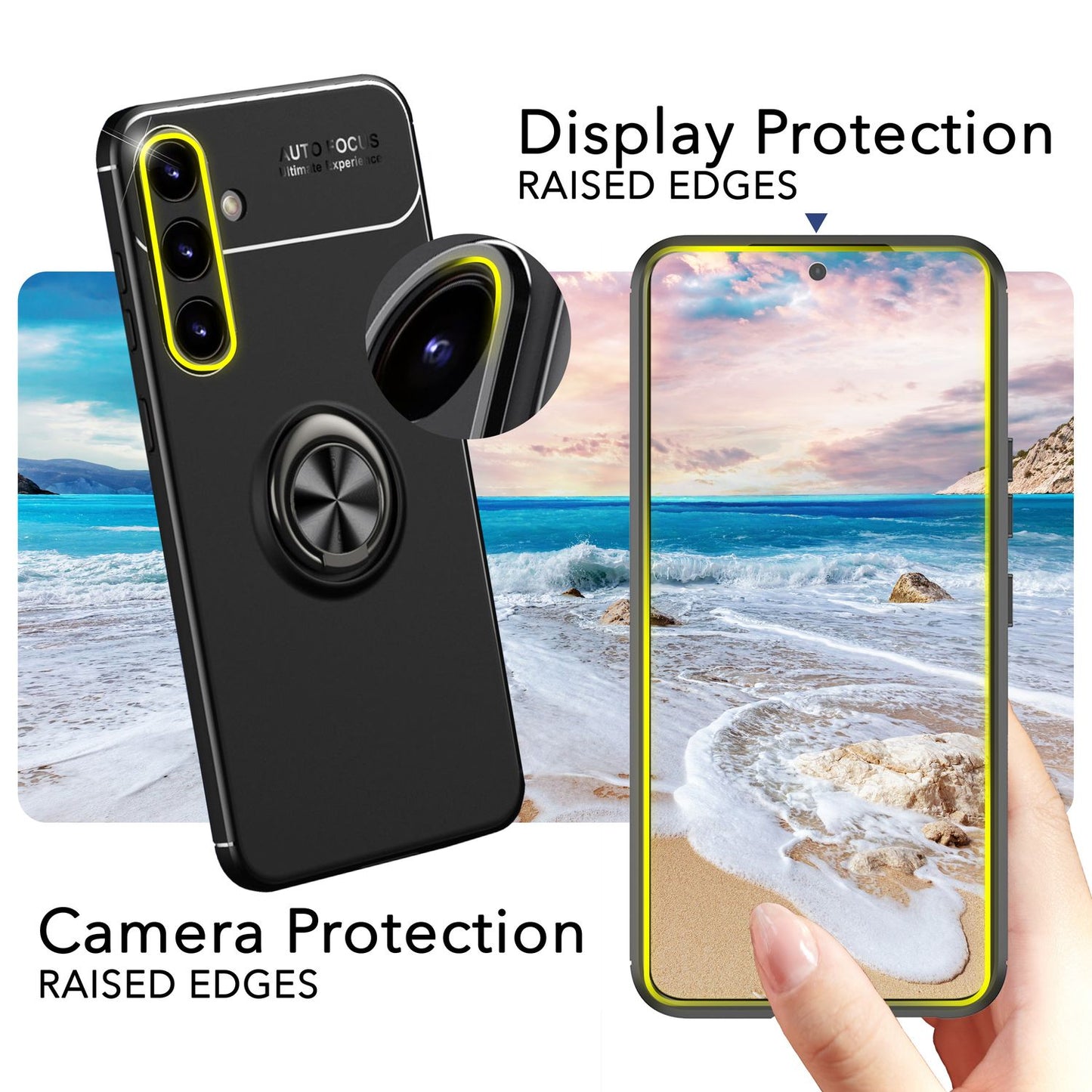 NALIA Matte Black Ring Case for Samsung Galaxy S24, Non-Slip Silicone Protective Case with 360-Degree Rotating Ring