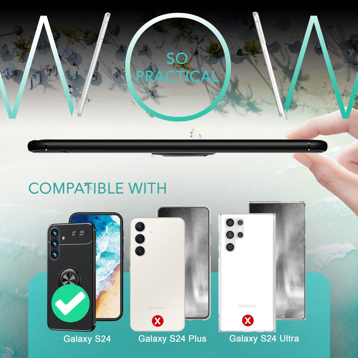 NALIA Matte Black Ring Case for Samsung Galaxy S24, Non-Slip Silicone Protective Case with 360-Degree Rotating Ring