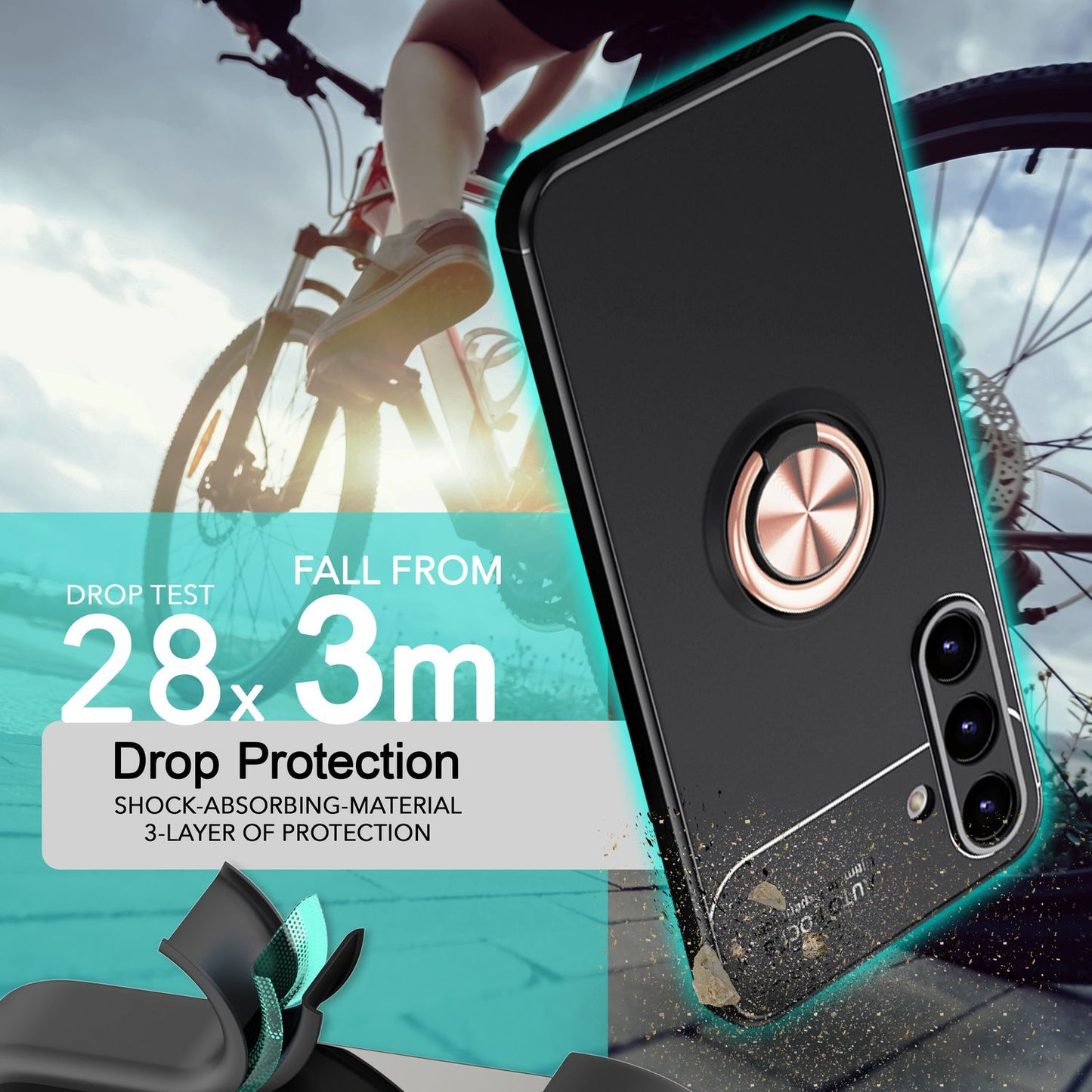 NALIA Matte Black Ring Case for Samsung Galaxy S24, Non-Slip Silicone Protective Case with 360-Degree Rotating Ring