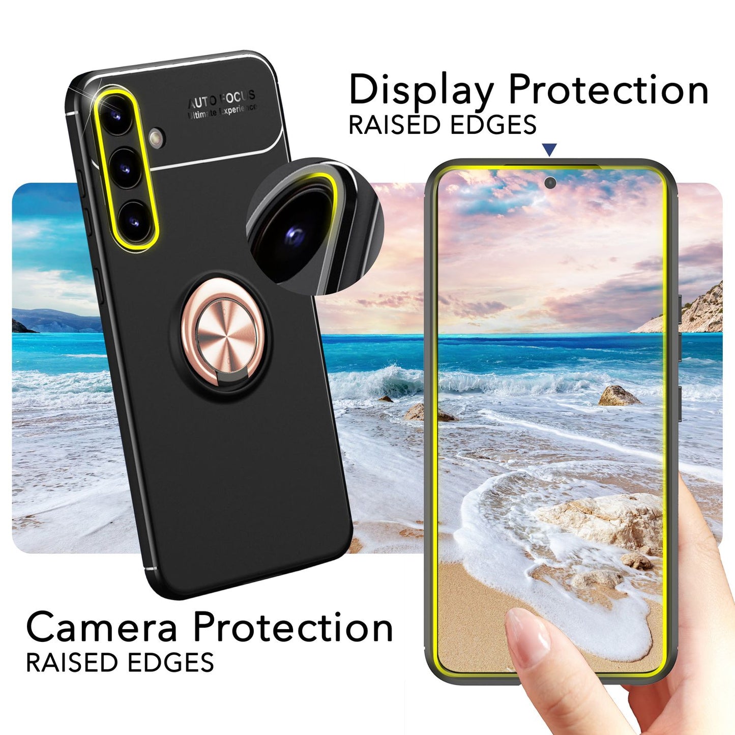 NALIA Matte Black Ring Case for Samsung Galaxy S24, Non-Slip Silicone Protective Case with 360-Degree Rotating Ring