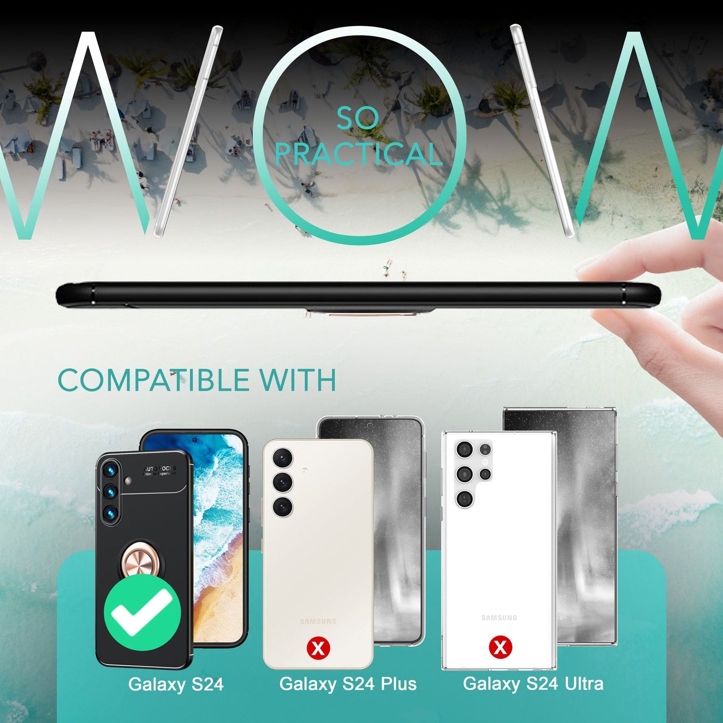 NALIA Matte Black Ring Case for Samsung Galaxy S24, Non-Slip Silicone Protective Case with 360-Degree Rotating Ring