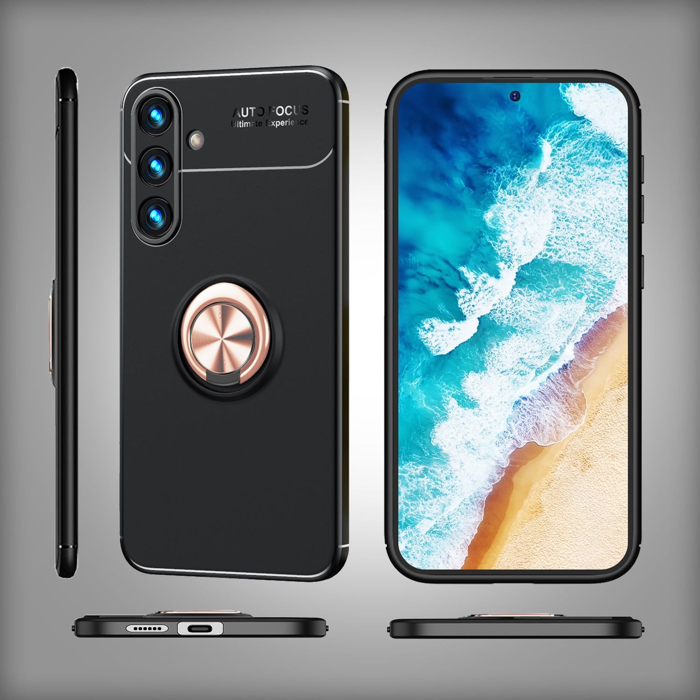 NALIA Matte Black Ring Case for Samsung Galaxy S24, Non-Slip Silicone Protective Case with 360-Degree Rotating Ring