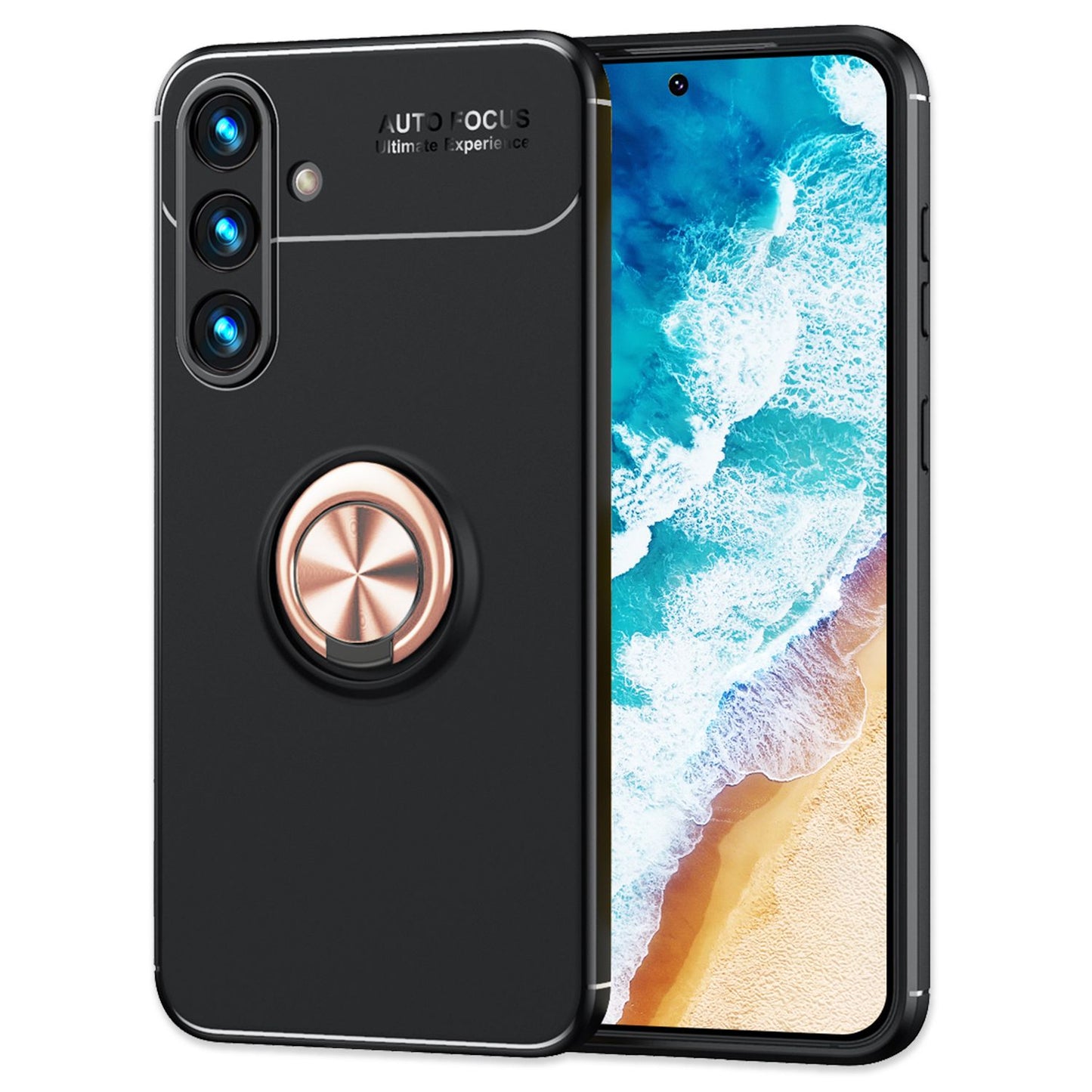 NALIA Matte Black Ring Cover fyrir Samsung Galaxy S24 Plus, sílikon hlífðarhulstur með 360 gráðu snúningshring