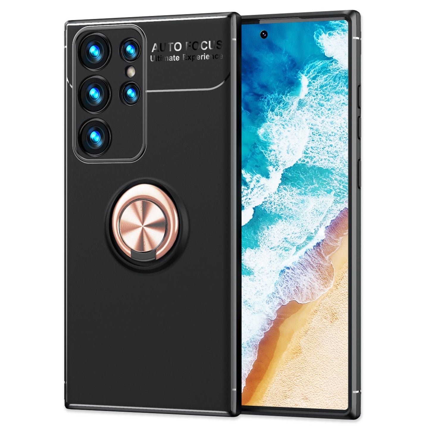 NALIA Matte Black Ring Cover fyrir Samsung Galaxy S24 Ultra, sílikon hlífðarhulstur með 360° snúningshring