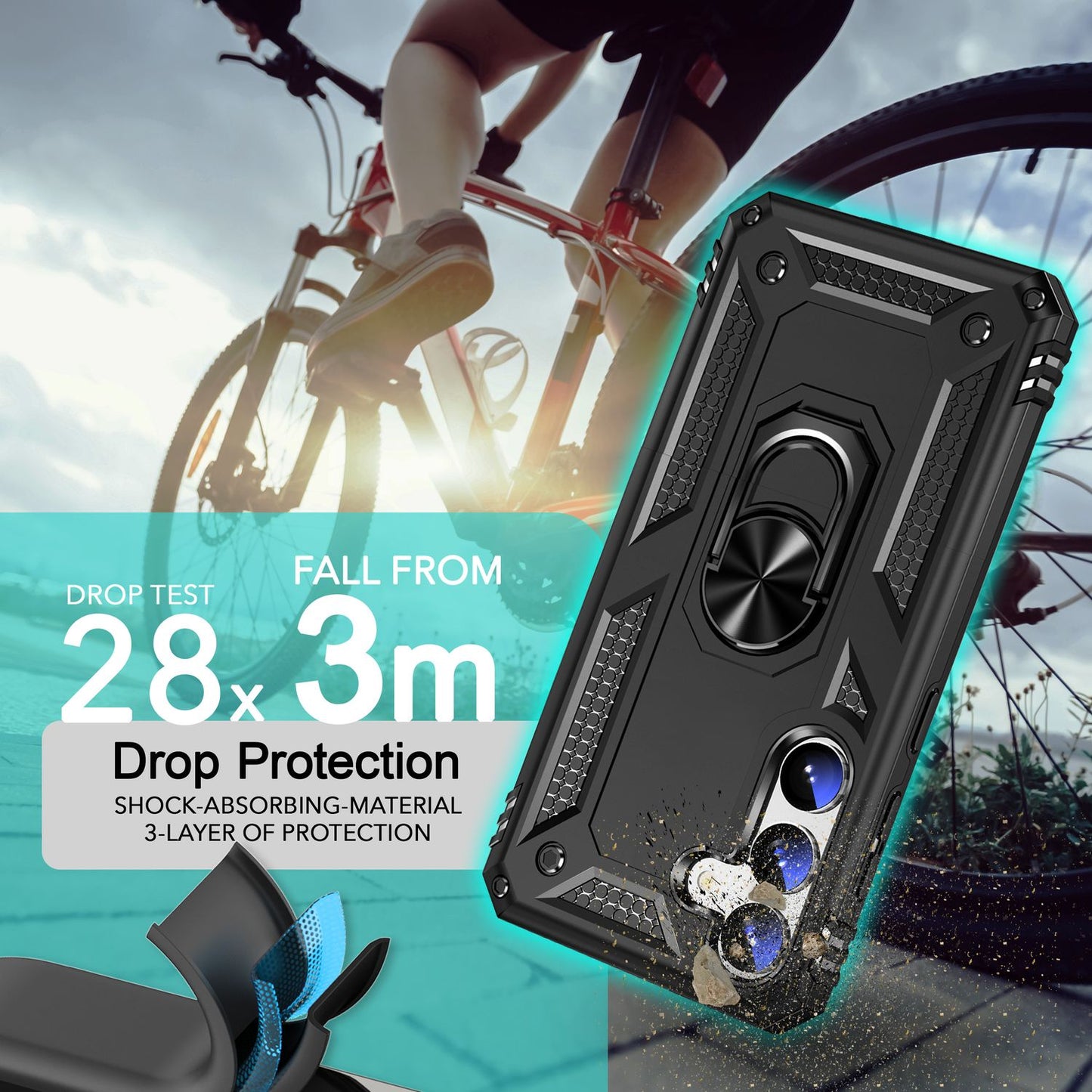 NALIA Military-Style Ring Case for Samsung Galaxy S24, Extremely Robust &amp; Shock-Resistant, Outdoor Protective Case