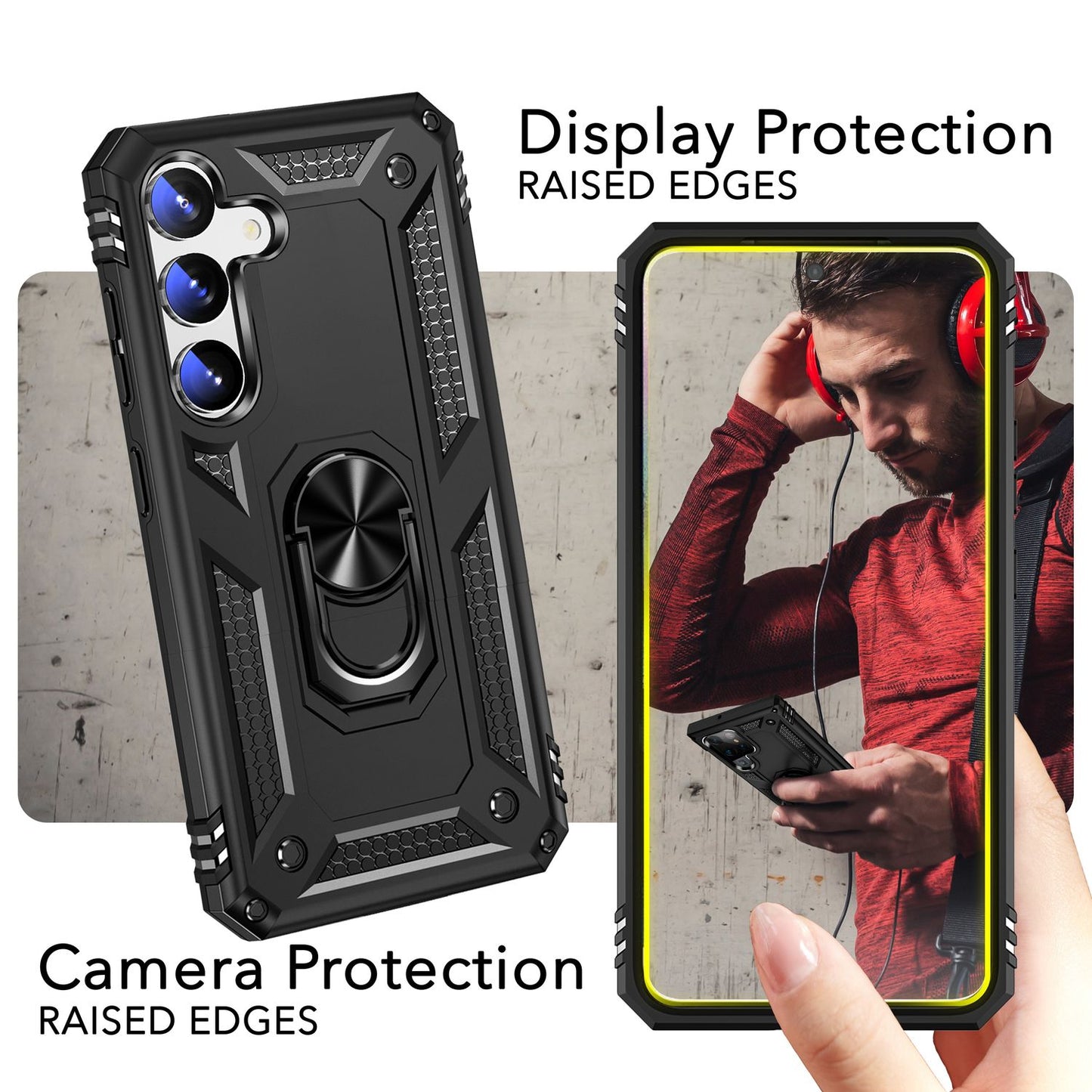 NALIA Military-Style Ring Case for Samsung Galaxy S24, Extremely Robust &amp; Shock-Resistant, Outdoor Protective Case