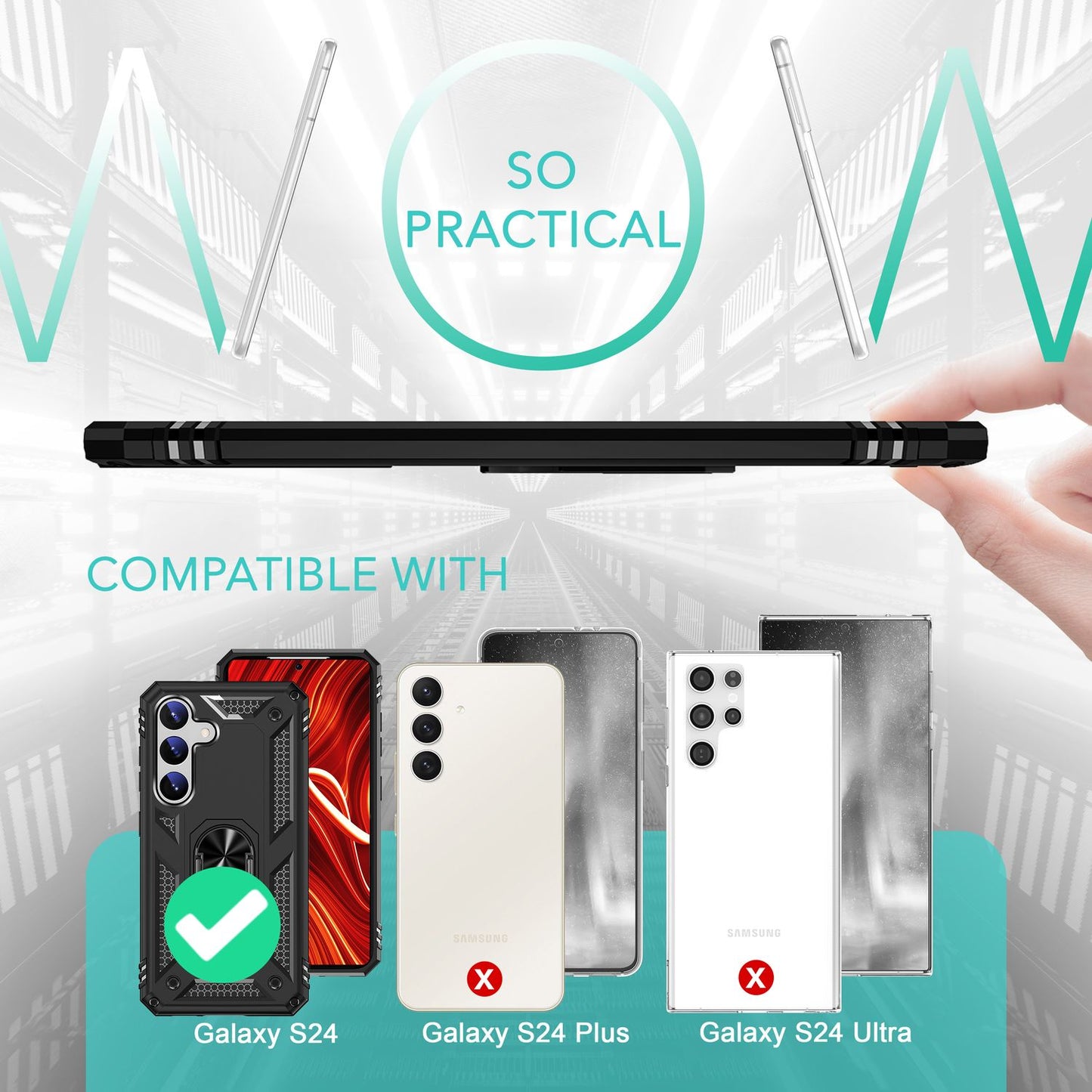 NALIA Military-Style Ring Case for Samsung Galaxy S24, Extremely Robust &amp; Shock-Resistant, Outdoor Protective Case